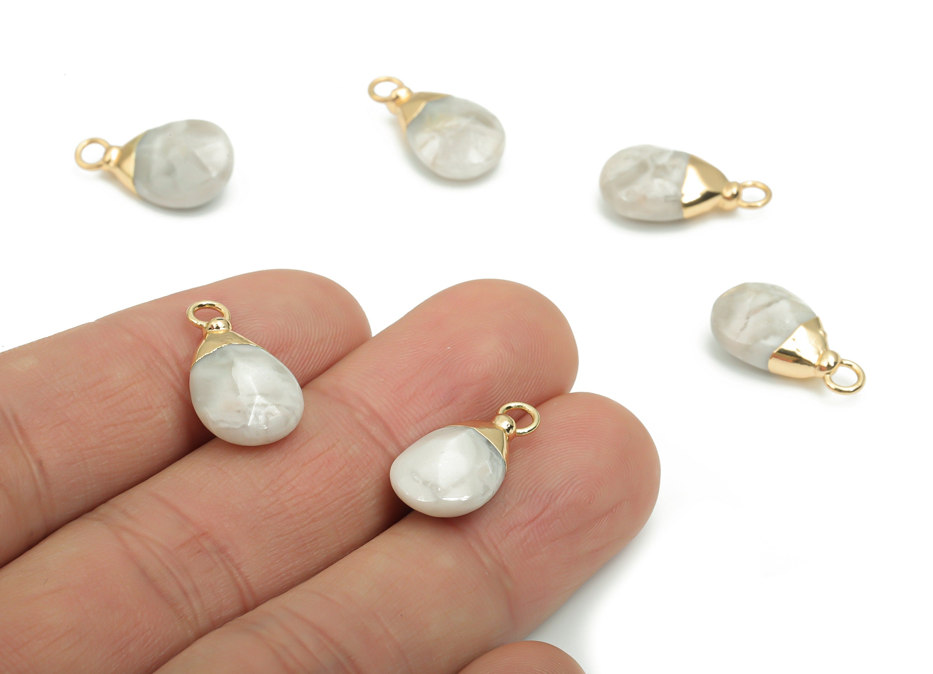 Labradorite Drop Earring Charms - Brass Drop Pendant - Iron Loop - Natural Stone - Gold Tone Plated Brass – 18.76x10x5.5mm – NS1569D - DOMEDBAZAAR