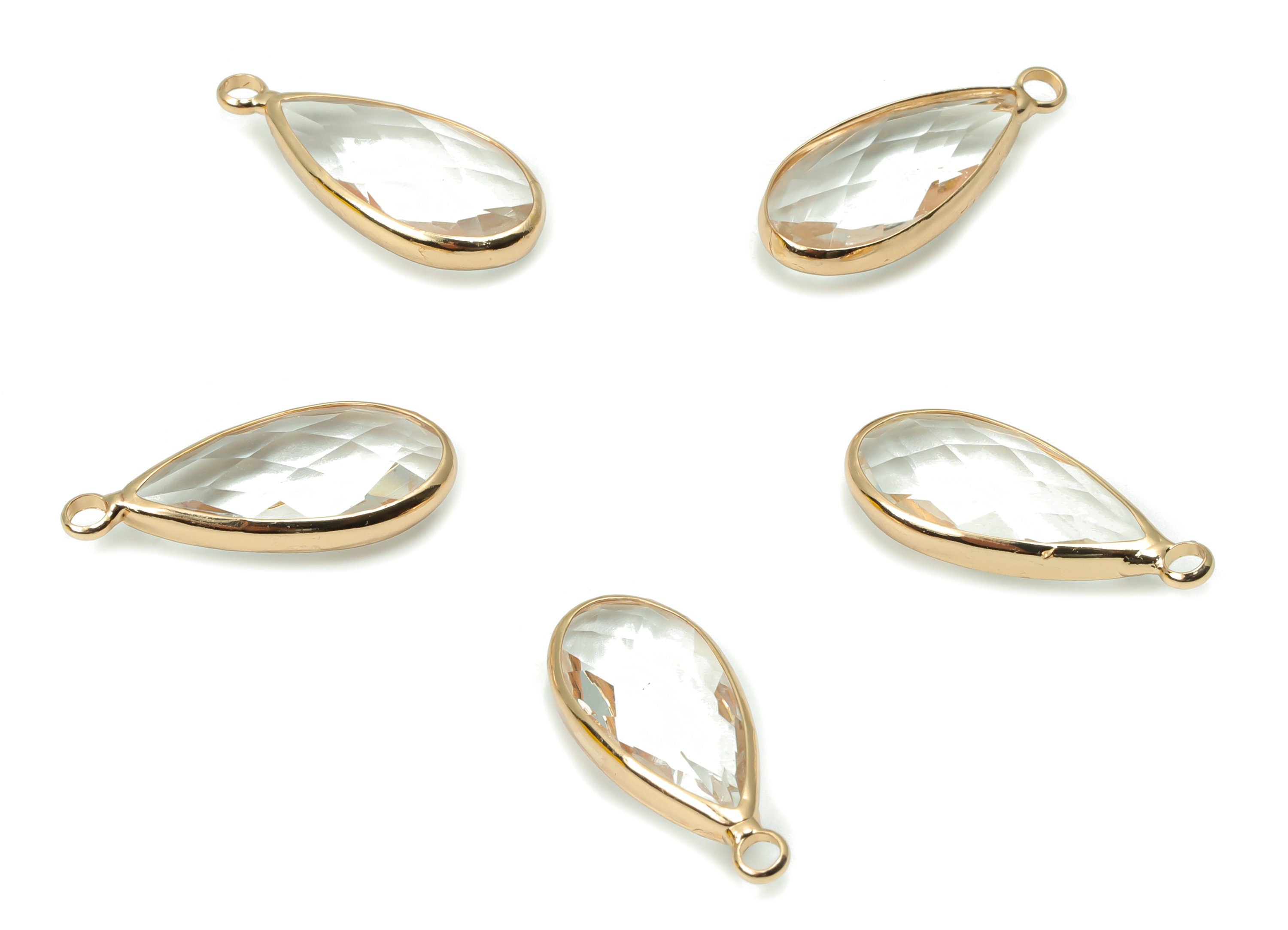 Crystal Drop Earring Charms - Gold Drop Pendant - KC Gold Tone Plated Brass - Jewelry Making Supplies - 24.5x10.7x5.77mm - GS1037 - DOMEDBAZAAR