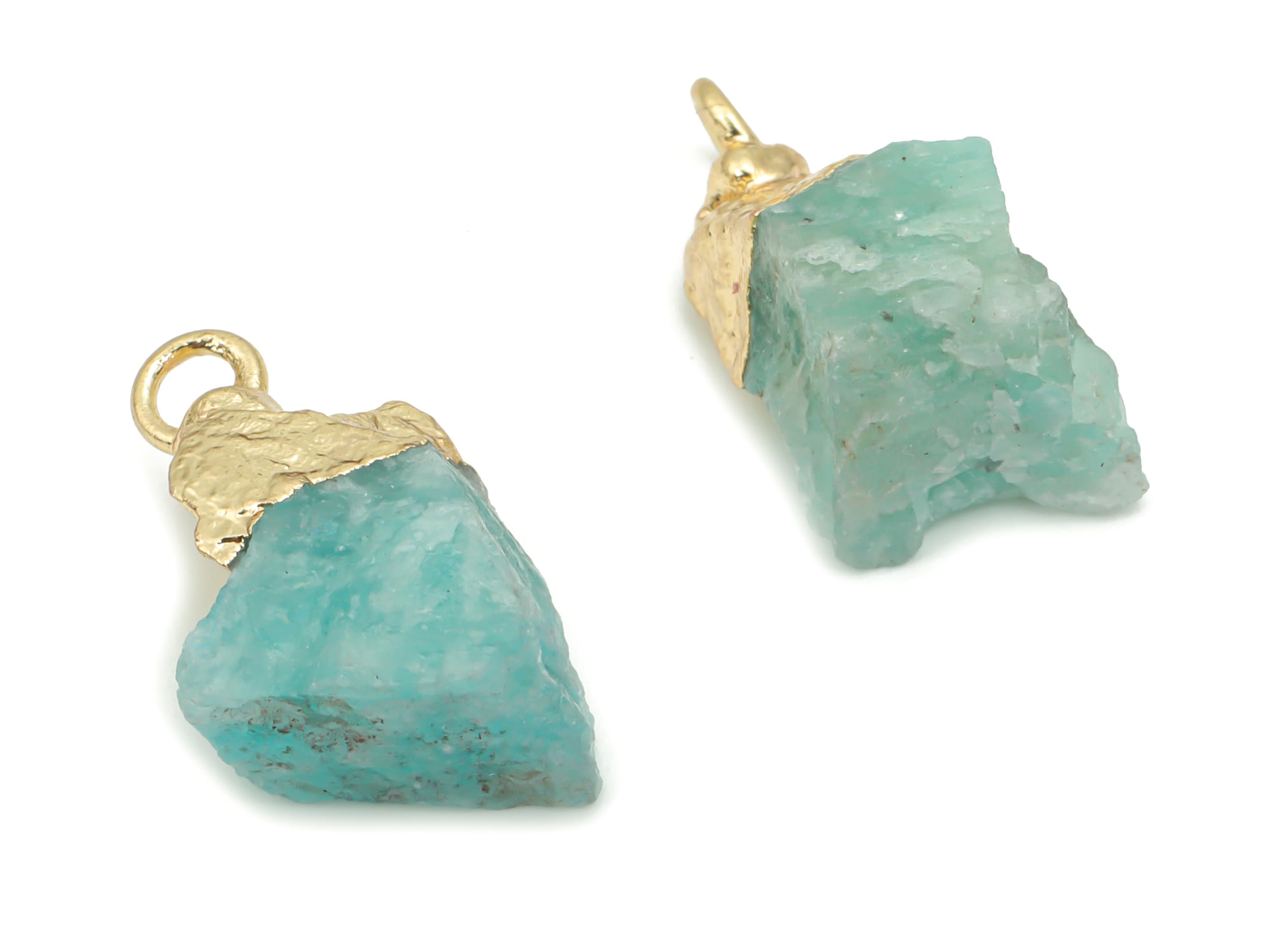 Amazonite Stone Earring Charms - Brass Irregular Pendant - Iron Loop - Raw Stone - Gold Tone Plated Brass – 19.98x8.27x7.77mm – NS1588 - DOMEDBAZAAR