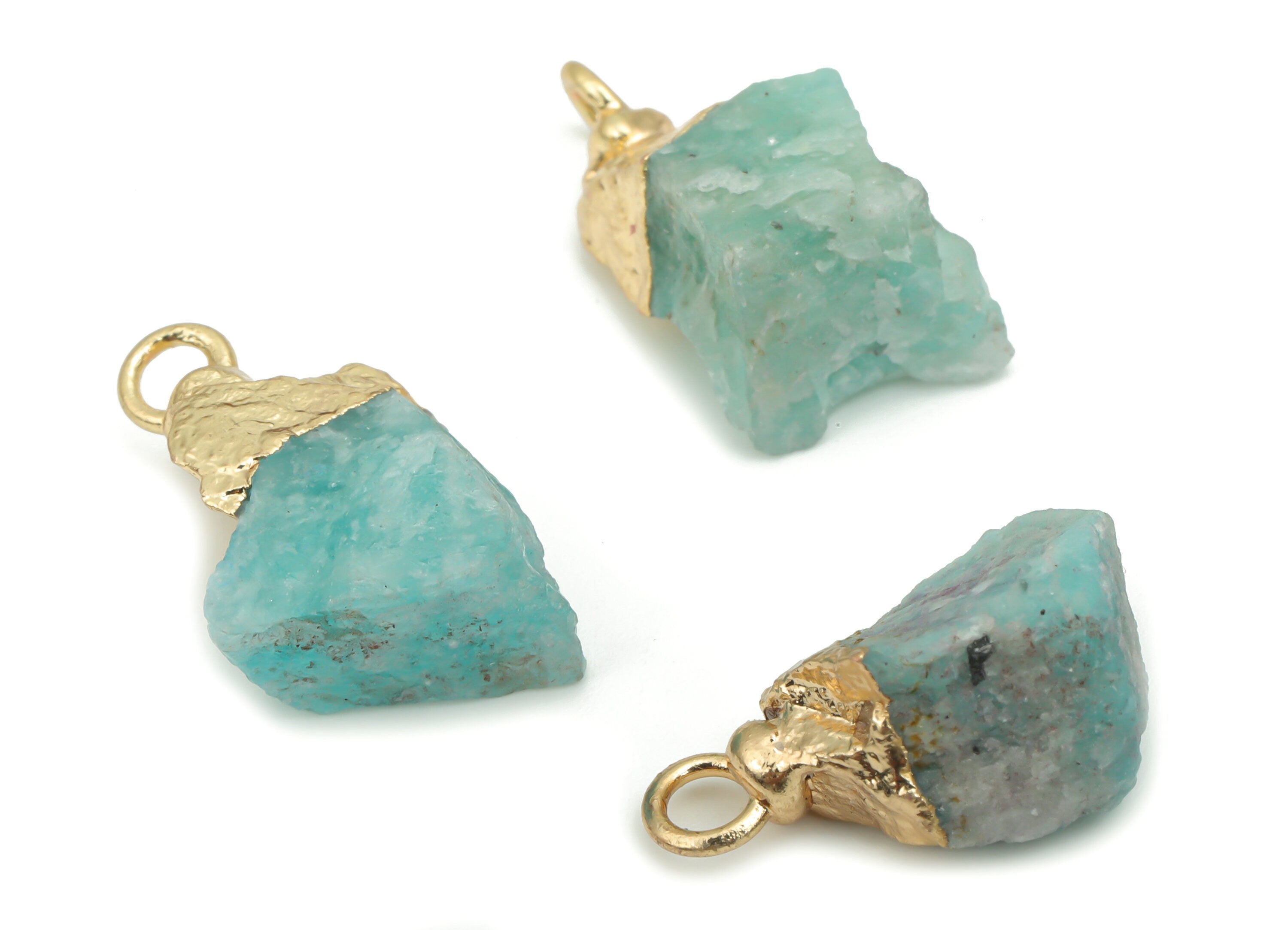 Amazonite Stone Earring Charms - Brass Irregular Pendant - Iron Loop - Raw Stone - Gold Tone Plated Brass – 19.98x8.27x7.77mm – NS1588 - DOMEDBAZAAR