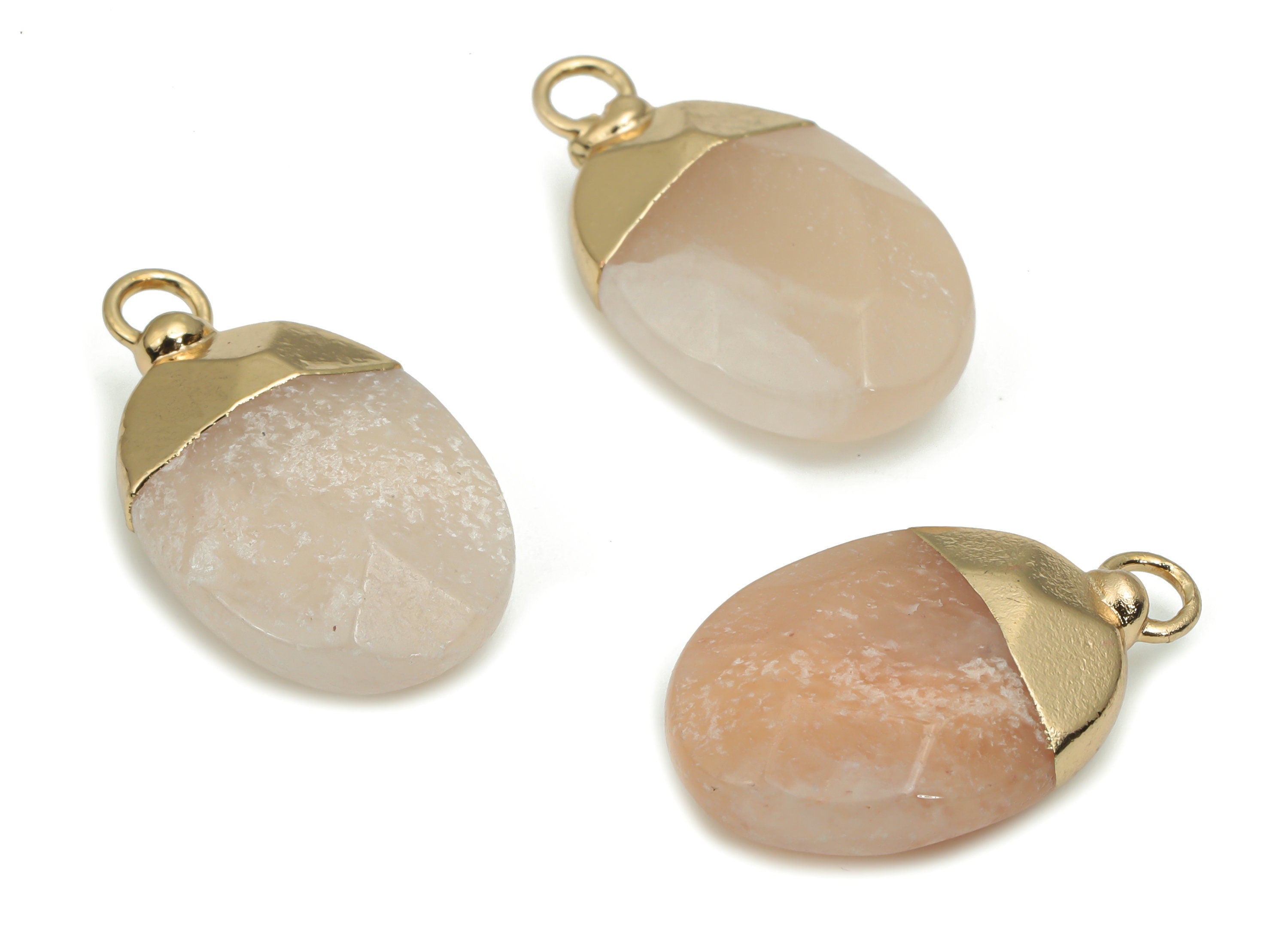 Pink Aventurine Oval Earring Charms - Brass Oval Pendant - Iron Loop - Natural Stone - Gold Tone Plated Brass – 22.31x13.36x6.41mm – NS1563B - DOMEDBAZAAR