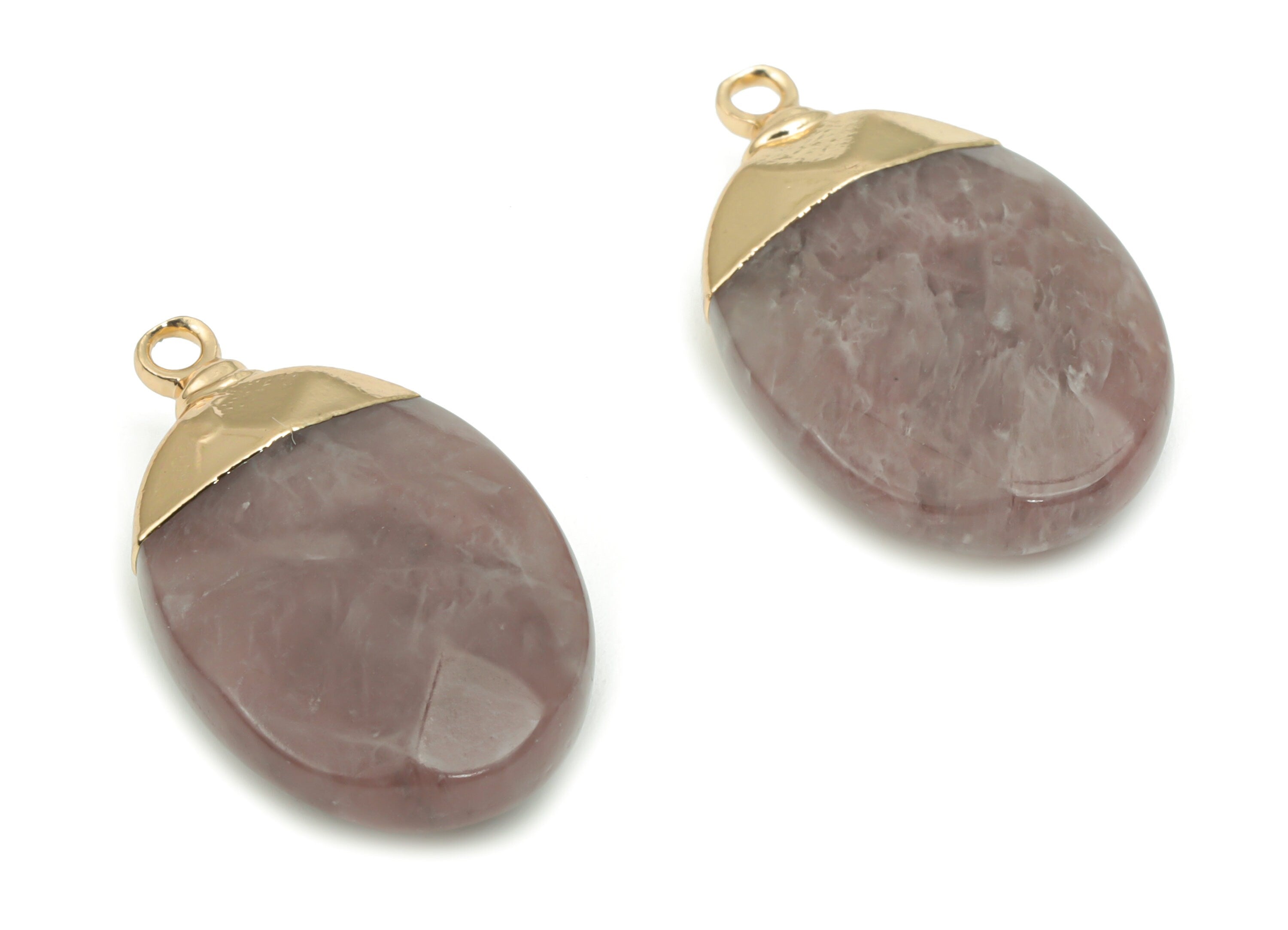 Strawberry Crystal Earring Charms - Brass Oval Pendant - Iron Loop - Natural Stone - Gold Tone Plated Brass – 22.03x13.58x5.91mm – NS1563E - DOMEDBAZAAR