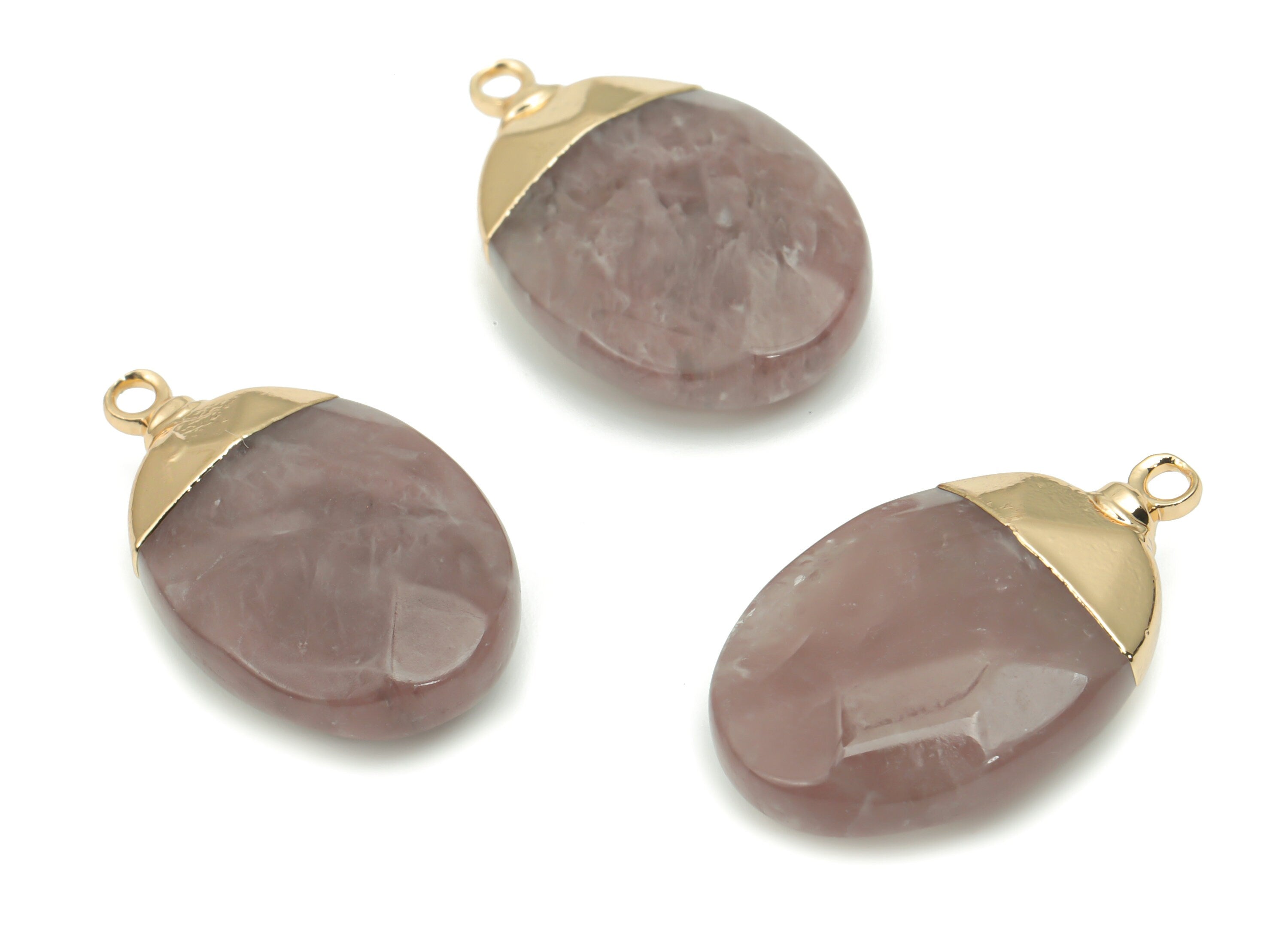Strawberry Crystal Earring Charms - Brass Oval Pendant - Iron Loop - Natural Stone - Gold Tone Plated Brass – 22.03x13.58x5.91mm – NS1563E - DOMEDBAZAAR