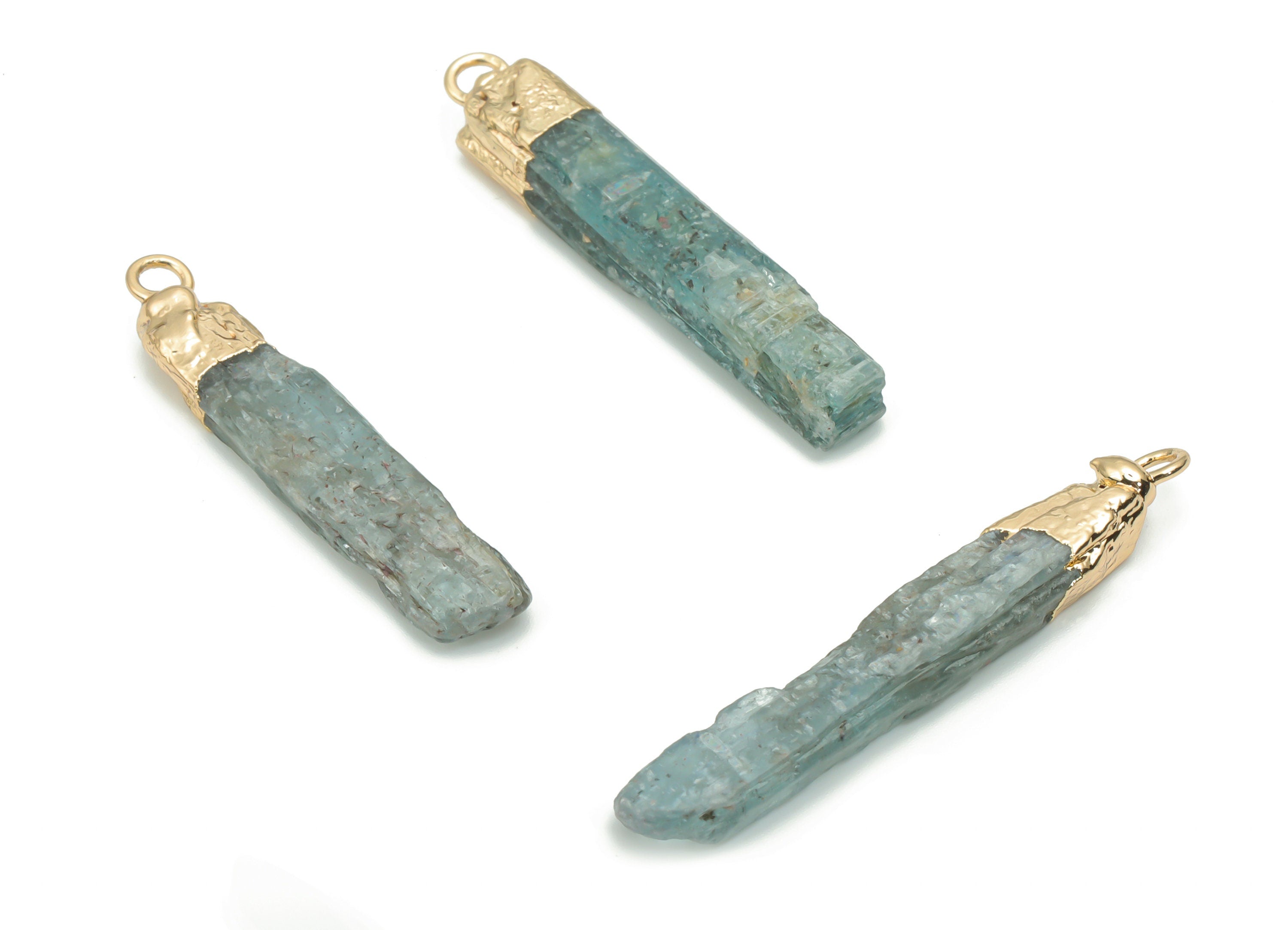 Kyanite Irregular Earring Charms - Brass Irregular Pendant - Iron Loop - Natural Stone - Gold Tone Plated Brass – 37.92x6.71x5.33mm – NS1590 - DOMEDBAZAAR