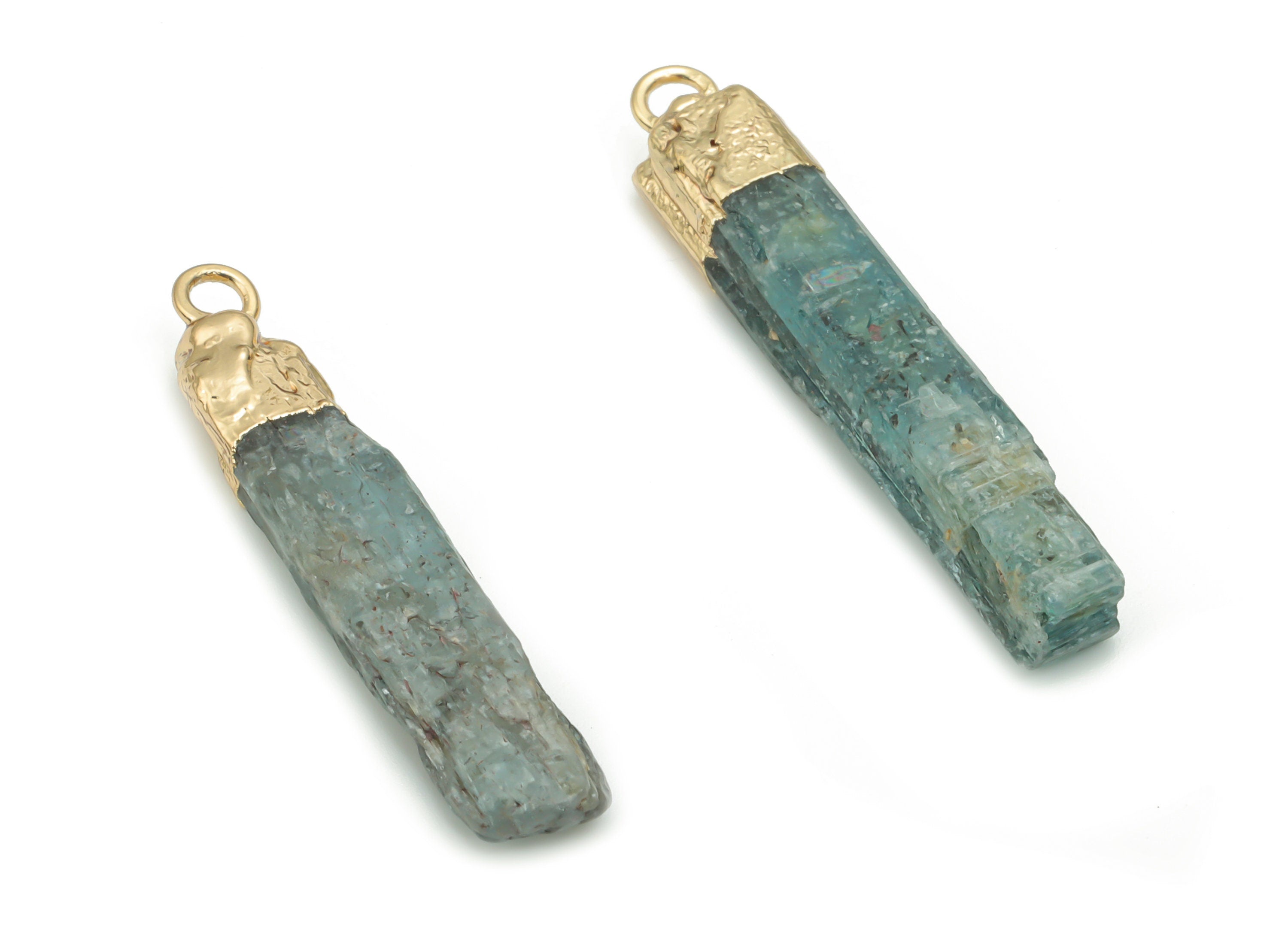 Kyanite Irregular Earring Charms - Brass Irregular Pendant - Iron Loop - Natural Stone - Gold Tone Plated Brass – 37.92x6.71x5.33mm – NS1590 - DOMEDBAZAAR