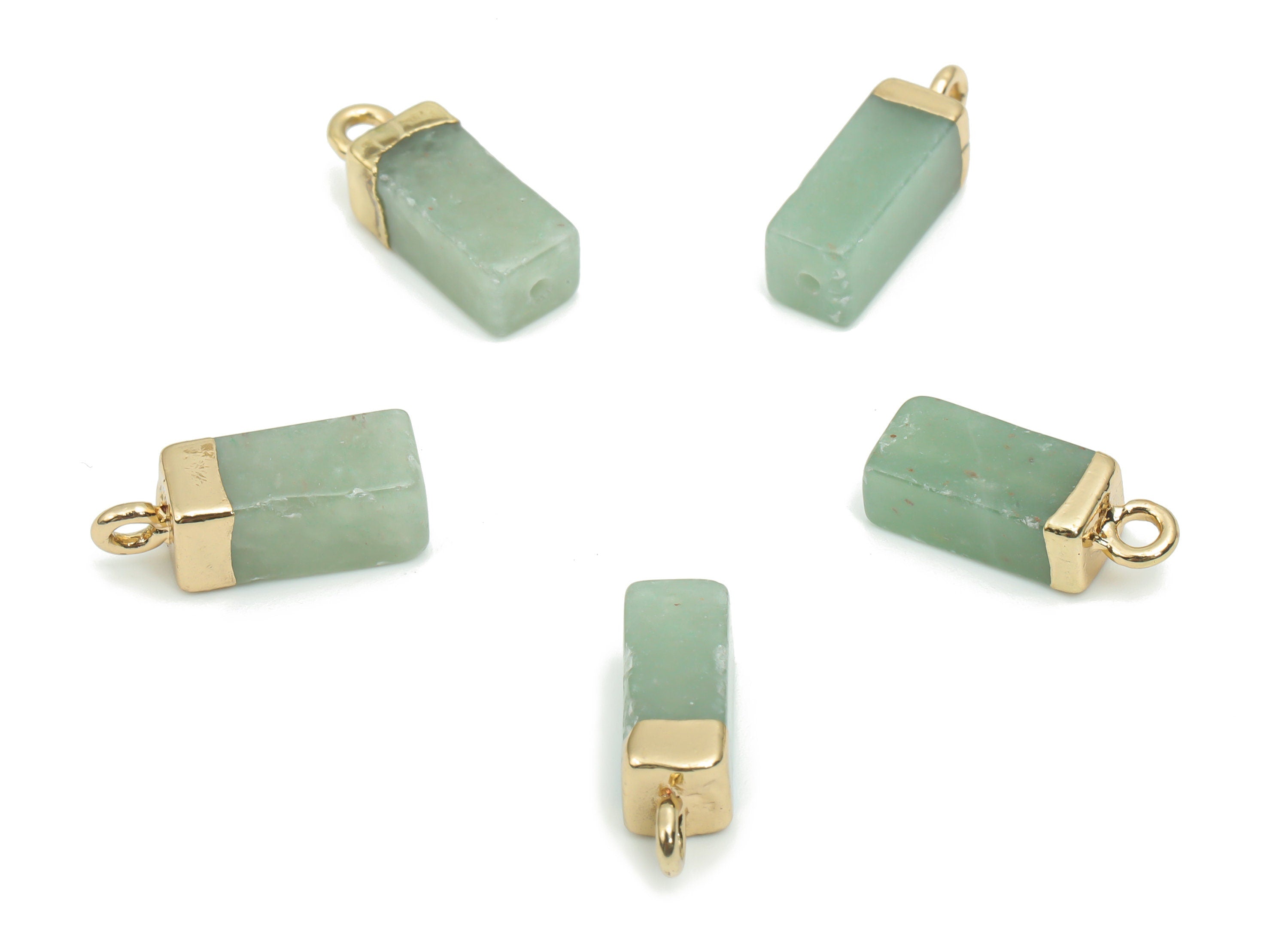 Aventurine Rectangle Earring Charms - Brass Rectangle Pendant - Iron Loop - Natural Stone - Gold Tone Plated Brass – 15.89x6.1x4.3mm–NS1567C - DOMEDBAZAAR