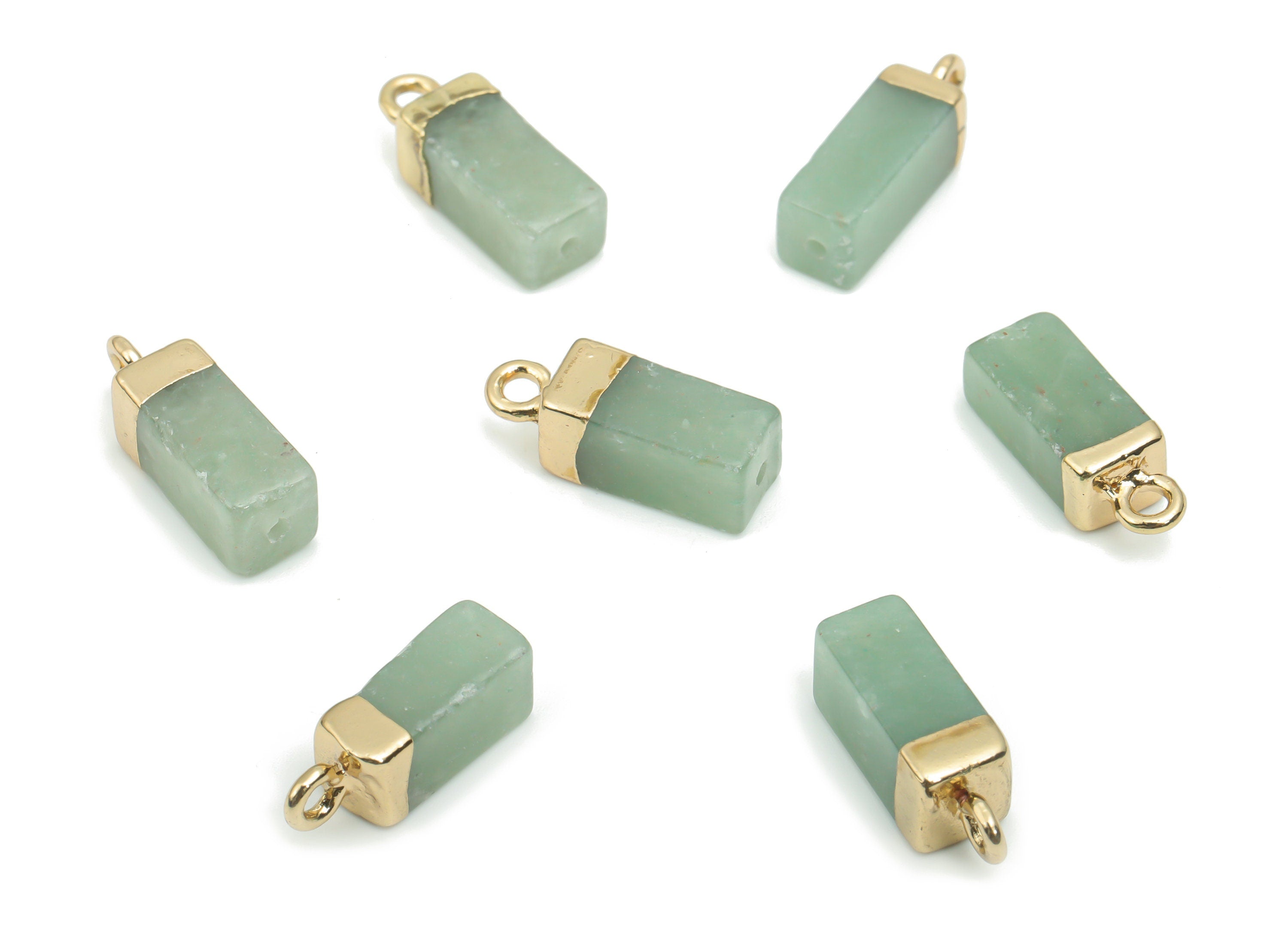 Aventurine Rectangle Earring Charms - Brass Rectangle Pendant - Iron Loop - Natural Stone - Gold Tone Plated Brass – 15.89x6.1x4.3mm–NS1567C - DOMEDBAZAAR