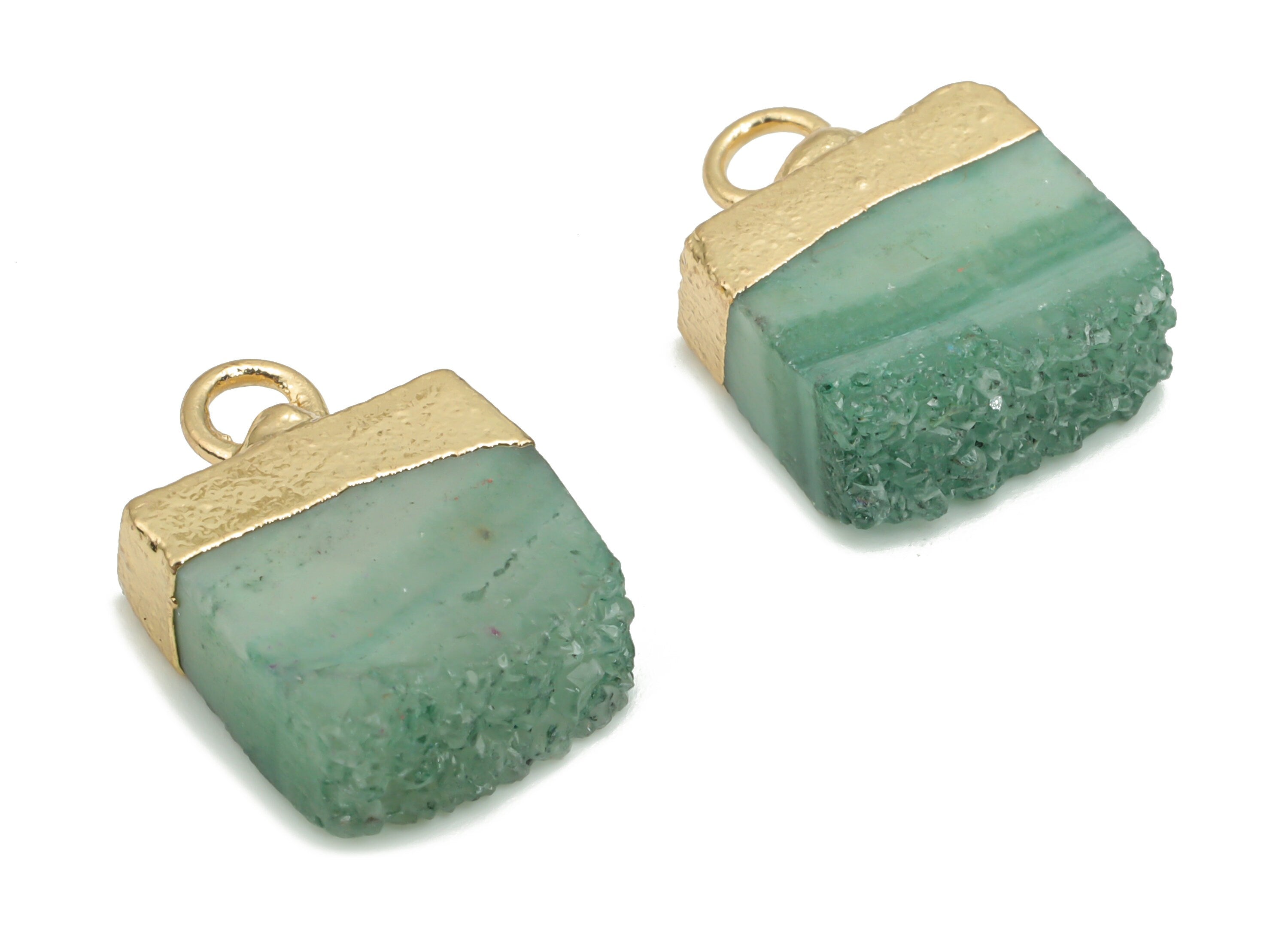 Dyed Quartz Crystal Earring Charms - Brass Square Pendant - Iron Loop - Druzy Charm - Gold Tone Plated Brass – 15.89x11.01x4.24mm– NS1573D - DOMEDBAZAAR