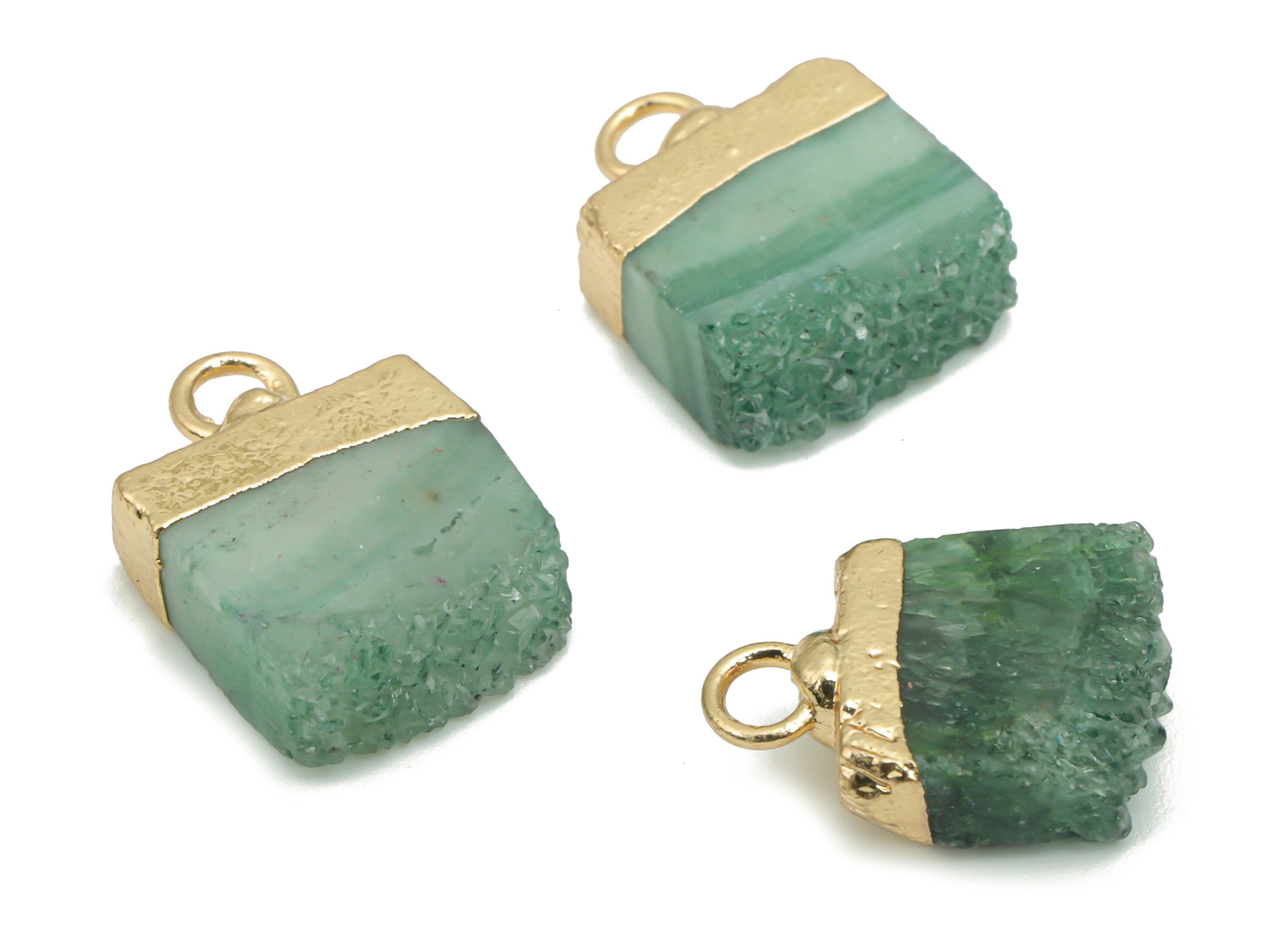 Dyed Quartz Crystal Earring Charms - Brass Square Pendant - Iron Loop - Druzy Charm - Gold Tone Plated Brass – 15.89x11.01x4.24mm– NS1573D - DOMEDBAZAAR