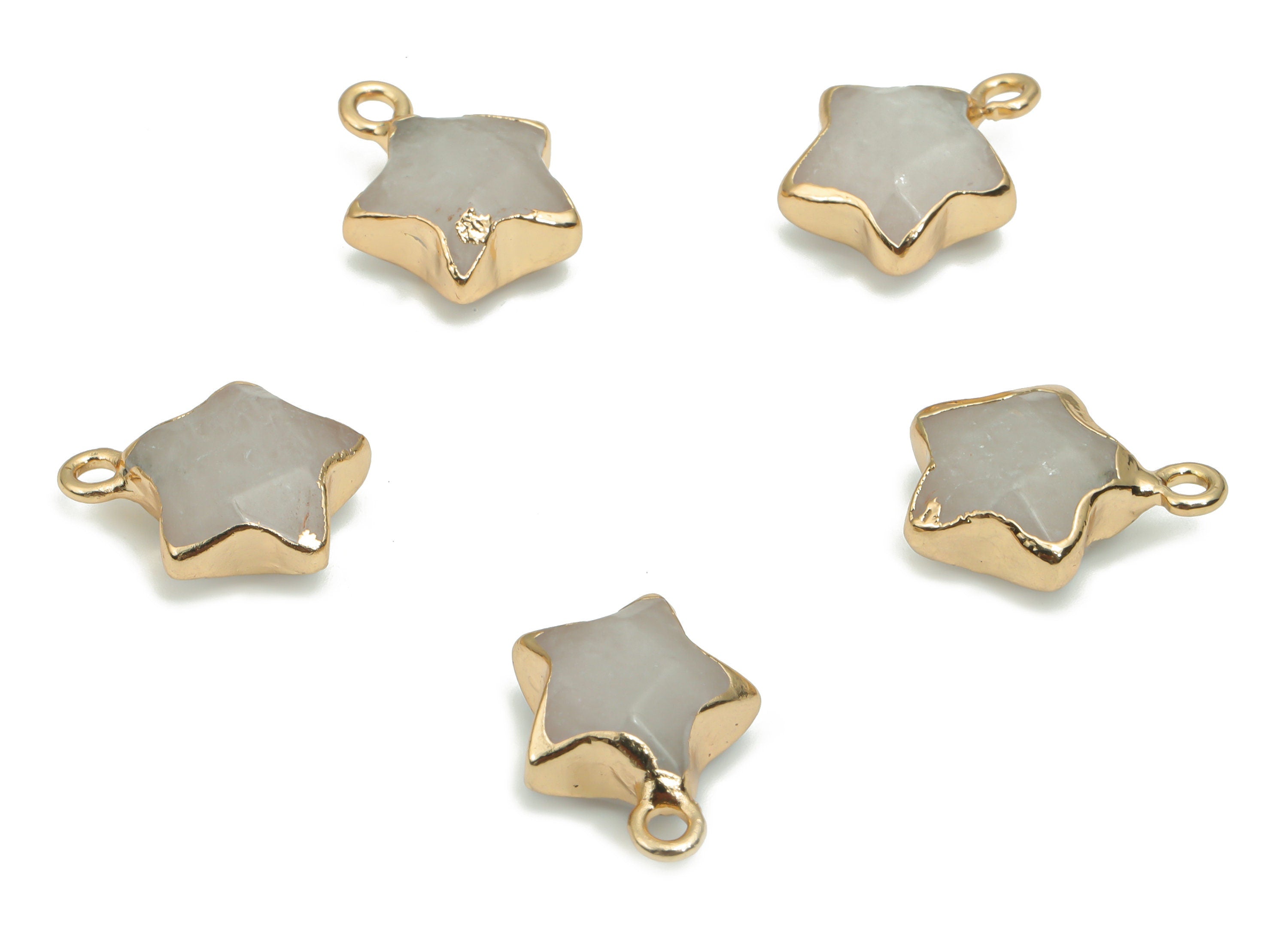 Clear Quartz Mini Star Earring Charms - Brass Star Pendant - Iron Loop - Natural Stone - Gold Tone Plated Brass – 15.94x12.9x6.5mm – NS1579F - DOMEDBAZAAR