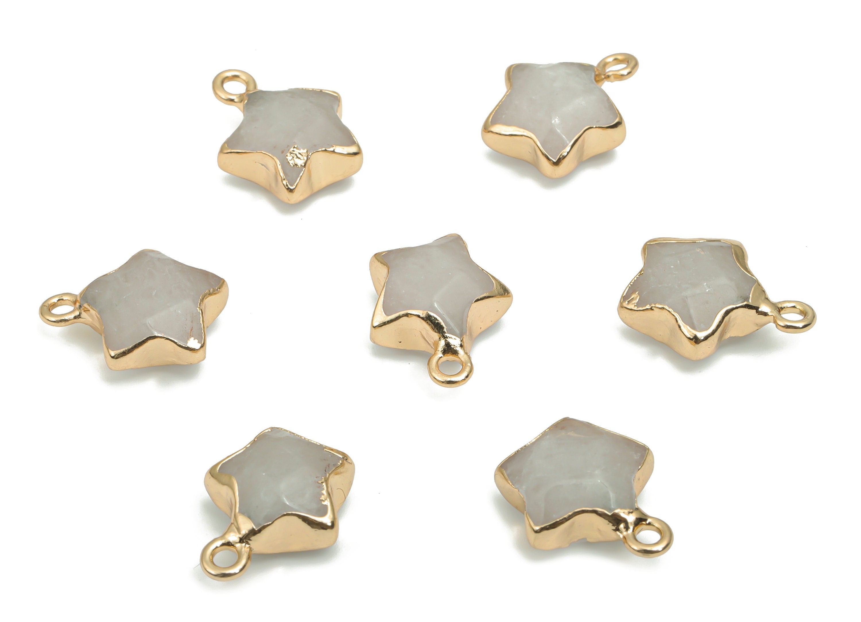 Clear Quartz Mini Star Earring Charms - Brass Star Pendant - Iron Loop - Natural Stone - Gold Tone Plated Brass – 15.94x12.9x6.5mm – NS1579F - DOMEDBAZAAR