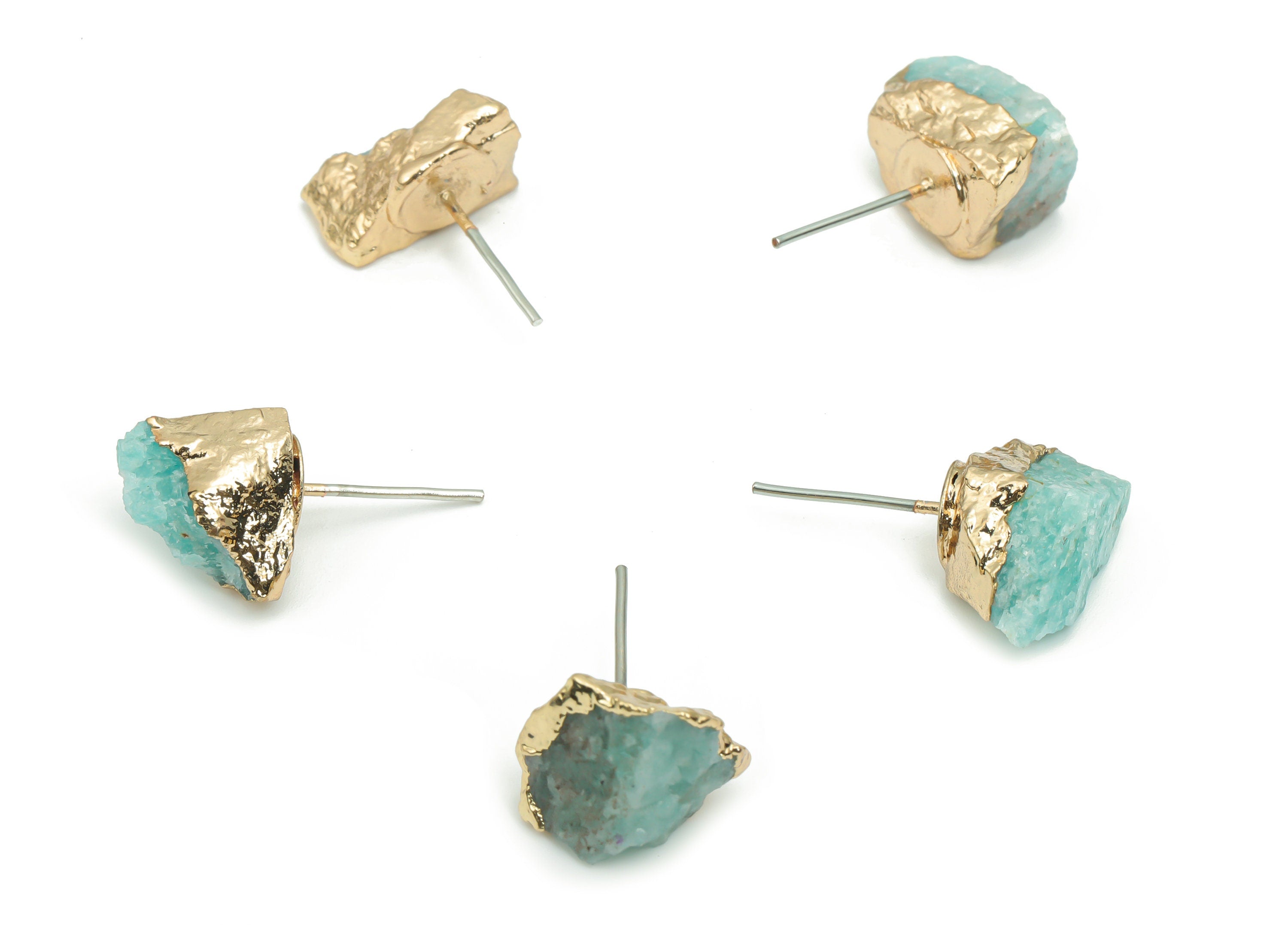 Amazonite Earring Stud - Brass Stone Earring Post - Natural Stone - Gold Tone Plated Brass – Stainless Steel Stud - 11.74x9.35x6.5mm –NS1591 - DOMEDBAZAAR