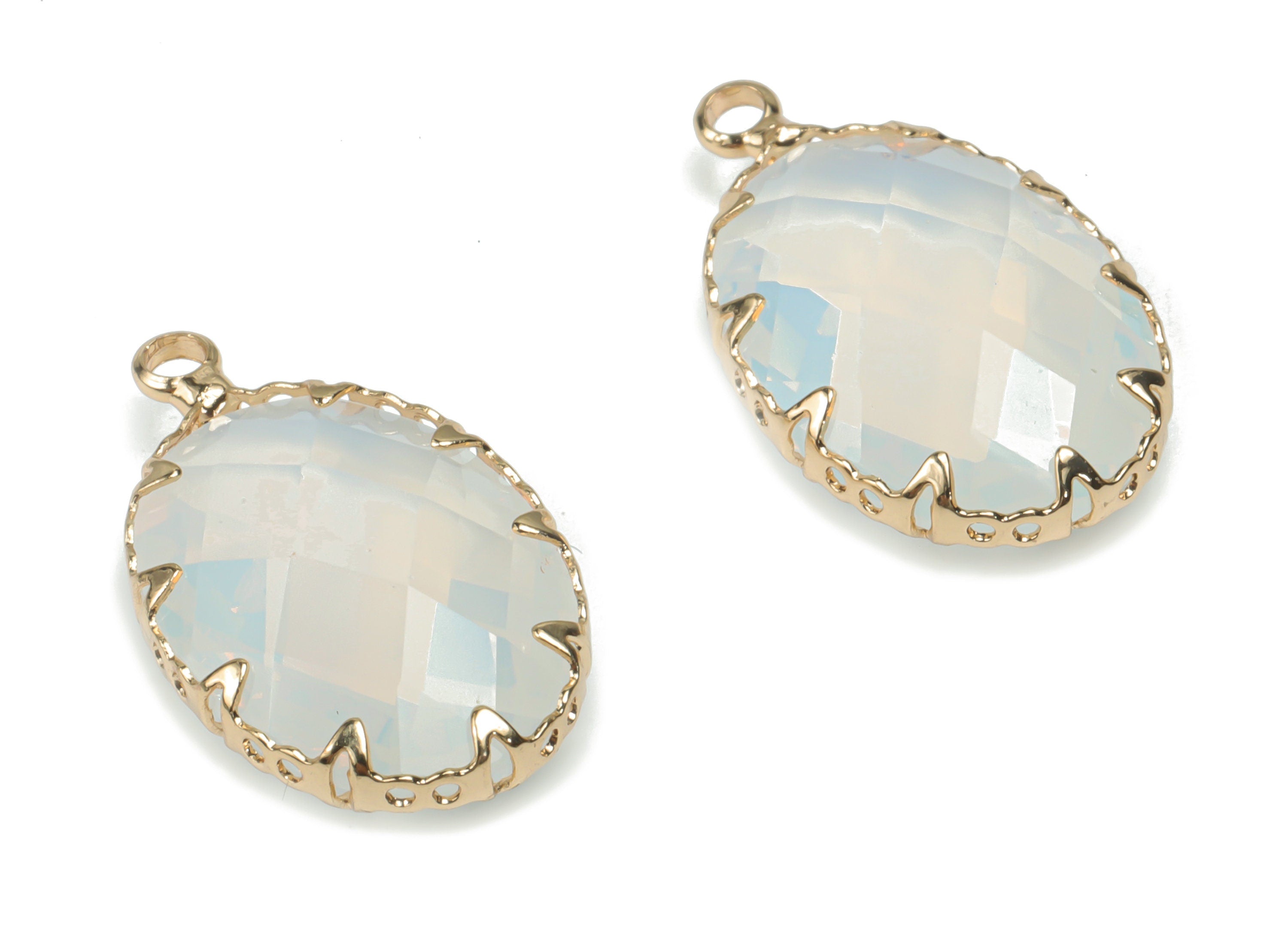 Glass Oval Earring Charms - Brass Oval Frame Pendant - Gold Tone Plated Brass - Faceted Glass - Jewelry Supplies - 22.41x13.51x6.2mm -GS1080 - DOMEDBAZAAR