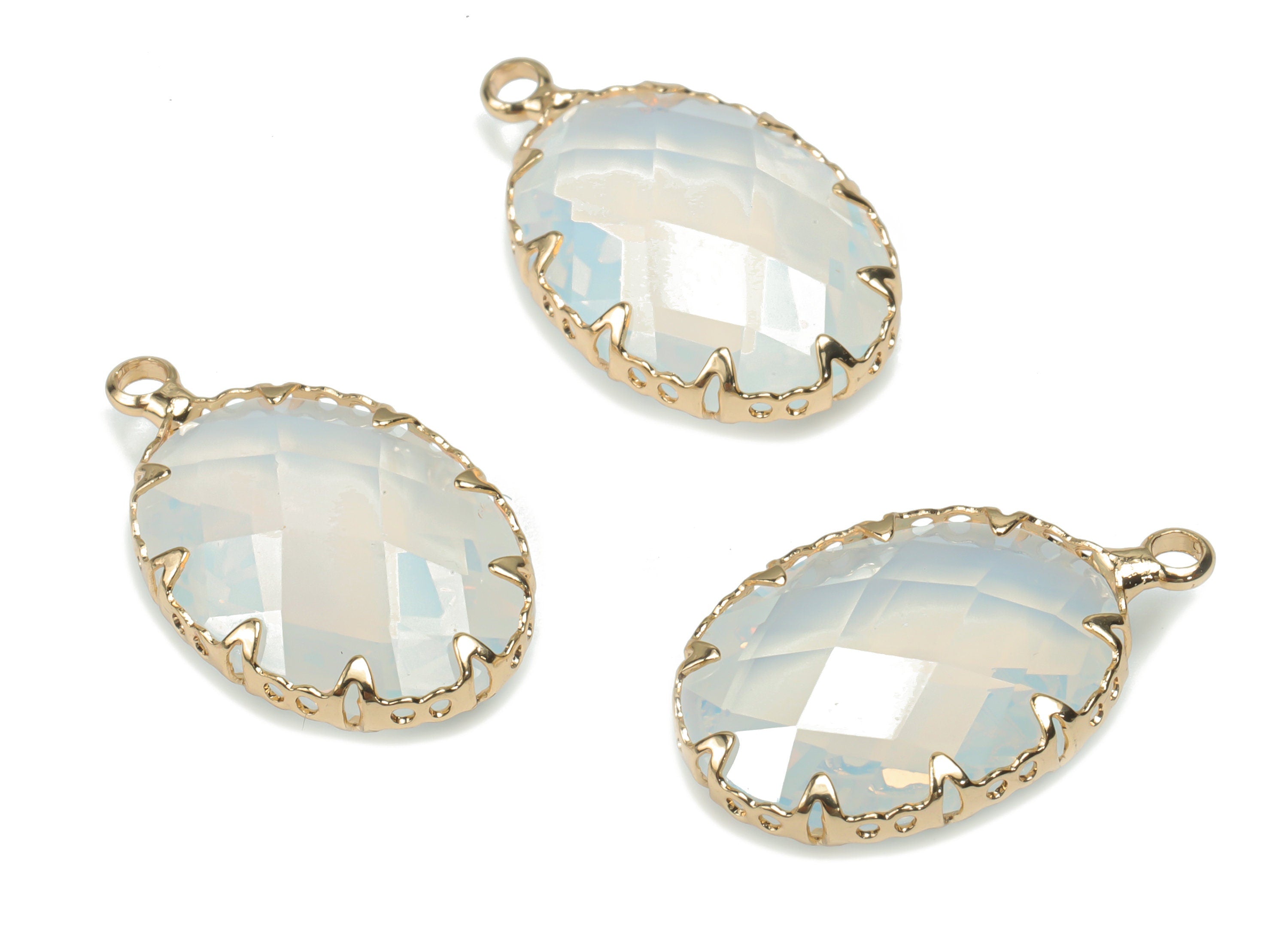 Glass Oval Earring Charms - Brass Oval Frame Pendant - Gold Tone Plated Brass - Faceted Glass - Jewelry Supplies - 22.41x13.51x6.2mm -GS1080 - DOMEDBAZAAR