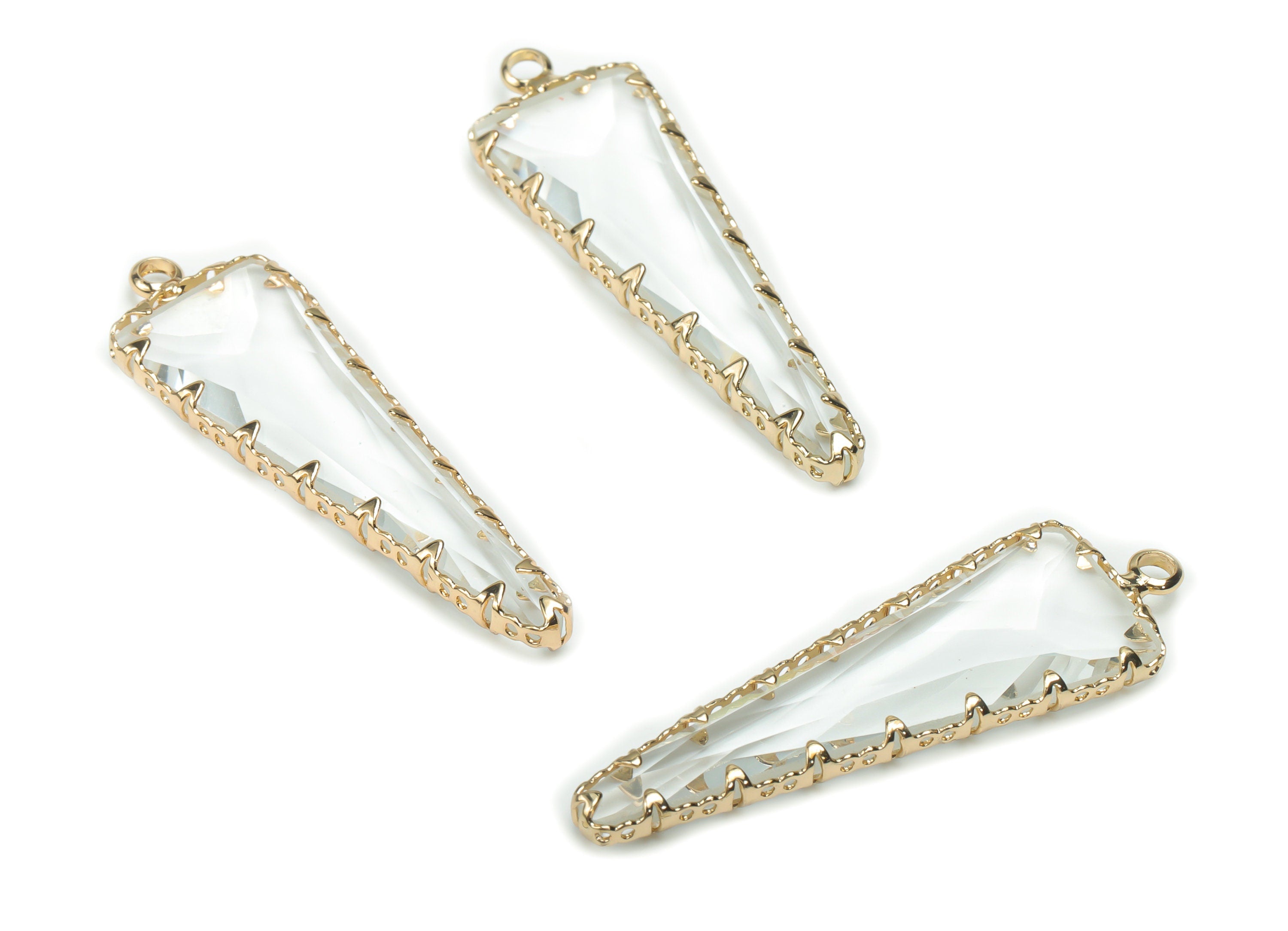 Glass Triangle Earring Charms - Brass Triangle Frame Pendant - Gold Tone Plated Brass - Jewelry Making Supplies - 41.22x12.82x4.2mm - GS1085 - DOMEDBAZAAR
