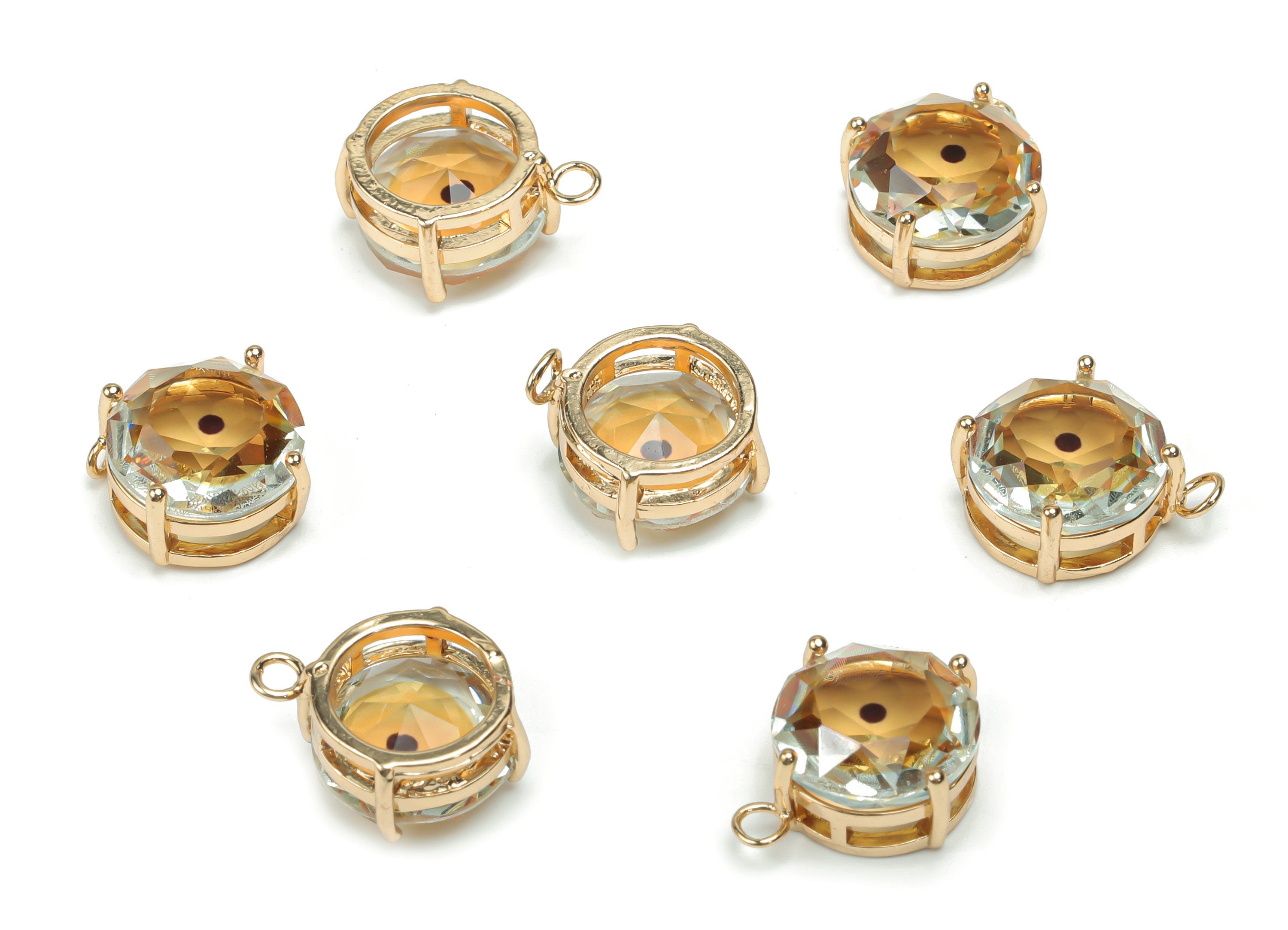 Glass Round Earring Charms - Brass Circle Frame Pendant - Gold Tone Plated Brass - Jewelry Making Supplies - 16.49x13.9x7.5mm - GS1070 - DOMEDBAZAAR