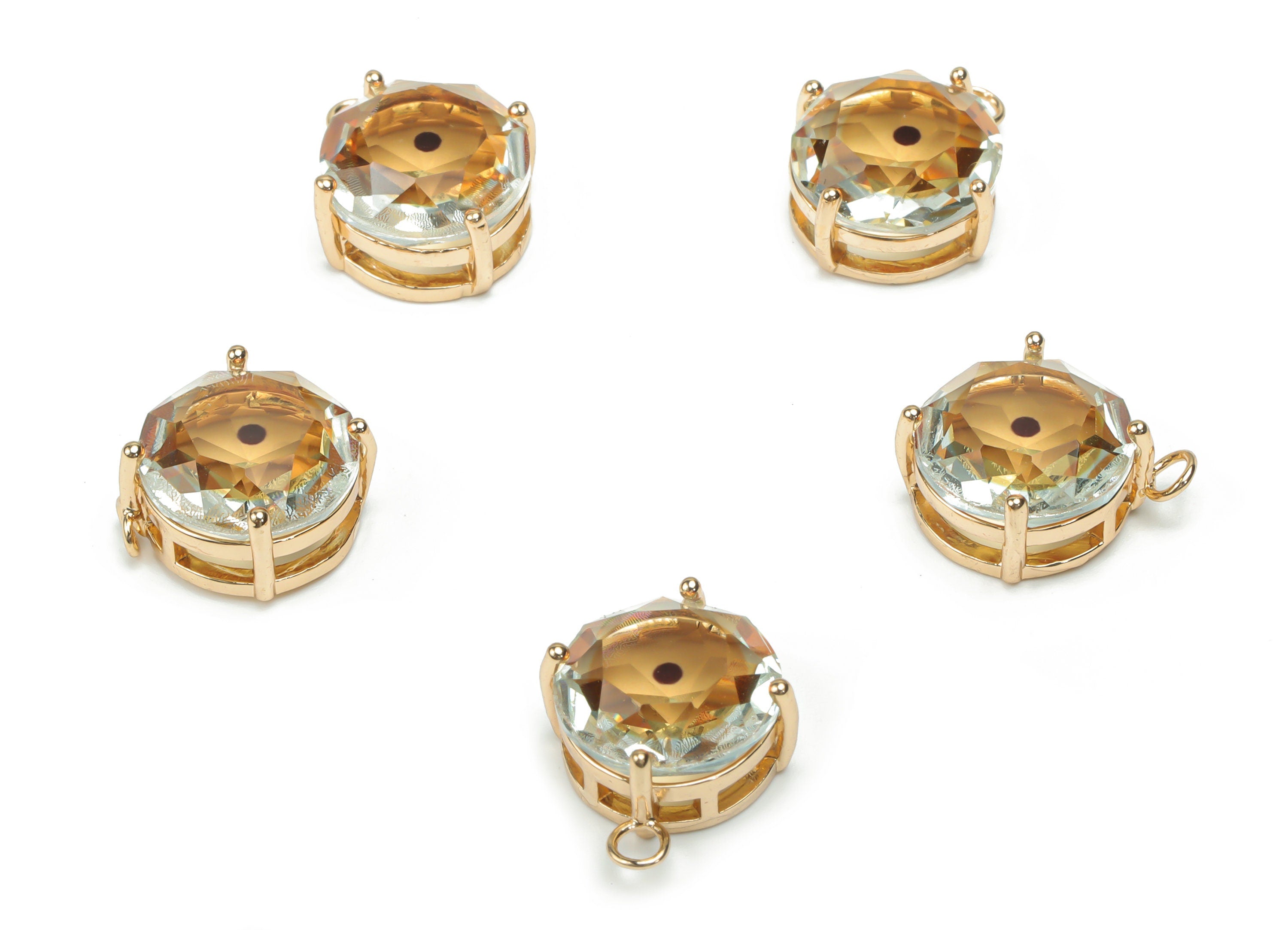 Glass Round Earring Charms - Brass Circle Frame Pendant - Gold Tone Plated Brass - Jewelry Making Supplies - 16.49x13.9x7.5mm - GS1070 - DOMEDBAZAAR