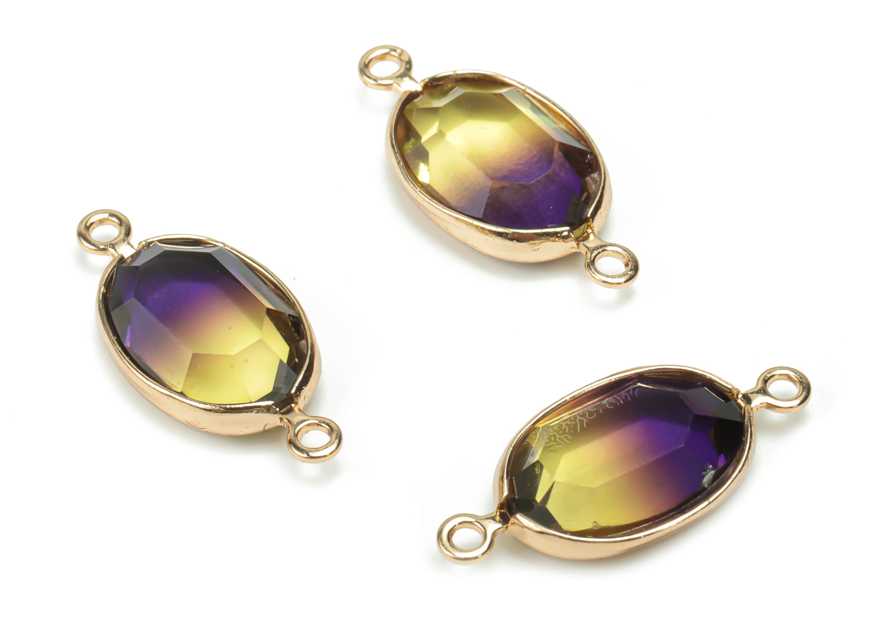 Glass Oval Earring Connector - Brass Oval Frame Charms and Pendant - Gold Tone Plated Brass - Faceted Glass - 20.2x9.03x3.89mm - GS1074A - DOMEDBAZAAR