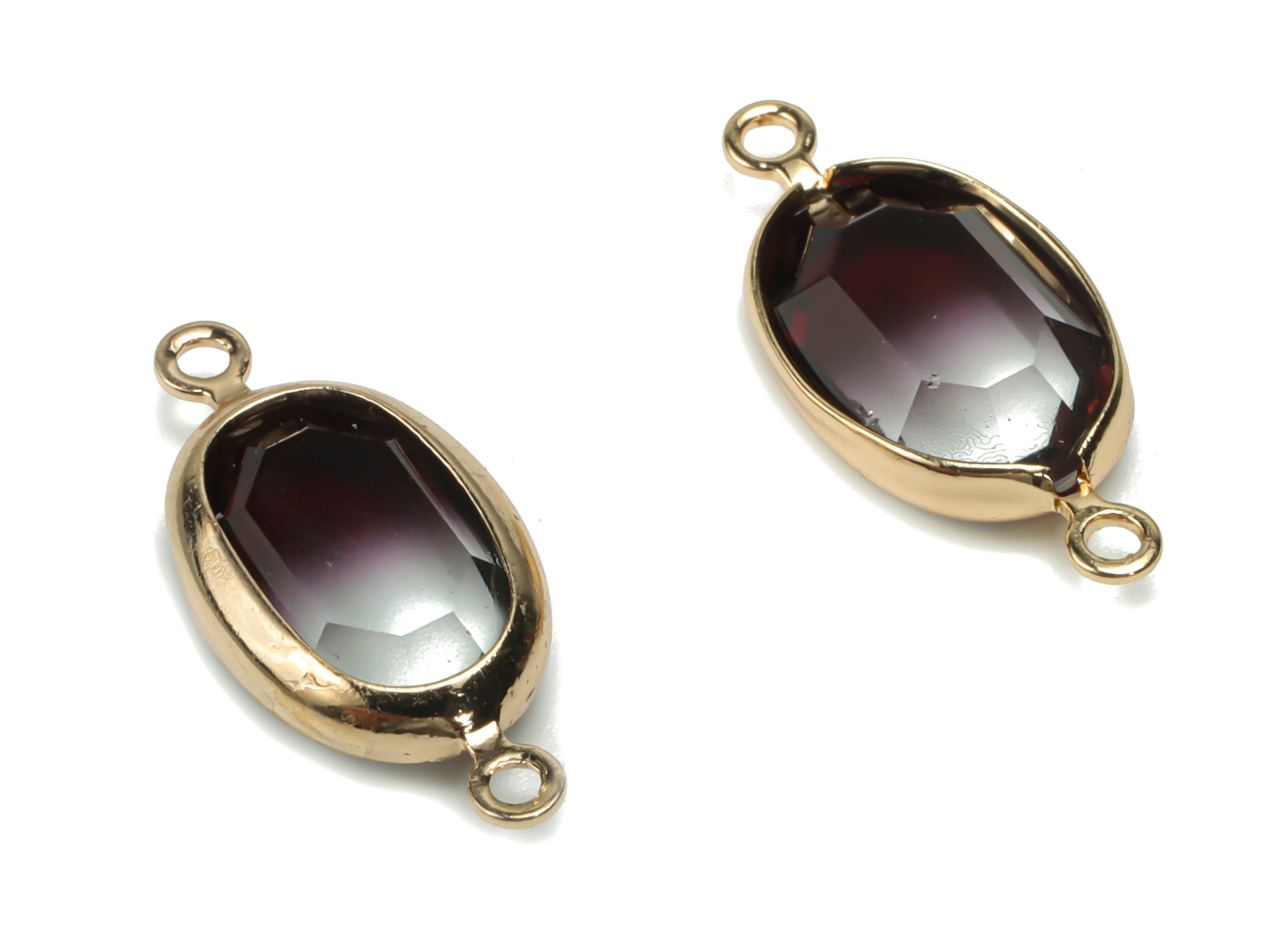 Glass Oval Earring Connector - Brass Oval Frame Charms and Pendant - Gold Tone Plated Brass - Faceted Glass - 20.2x9.03x3.89mm - GS1074C - DOMEDBAZAAR
