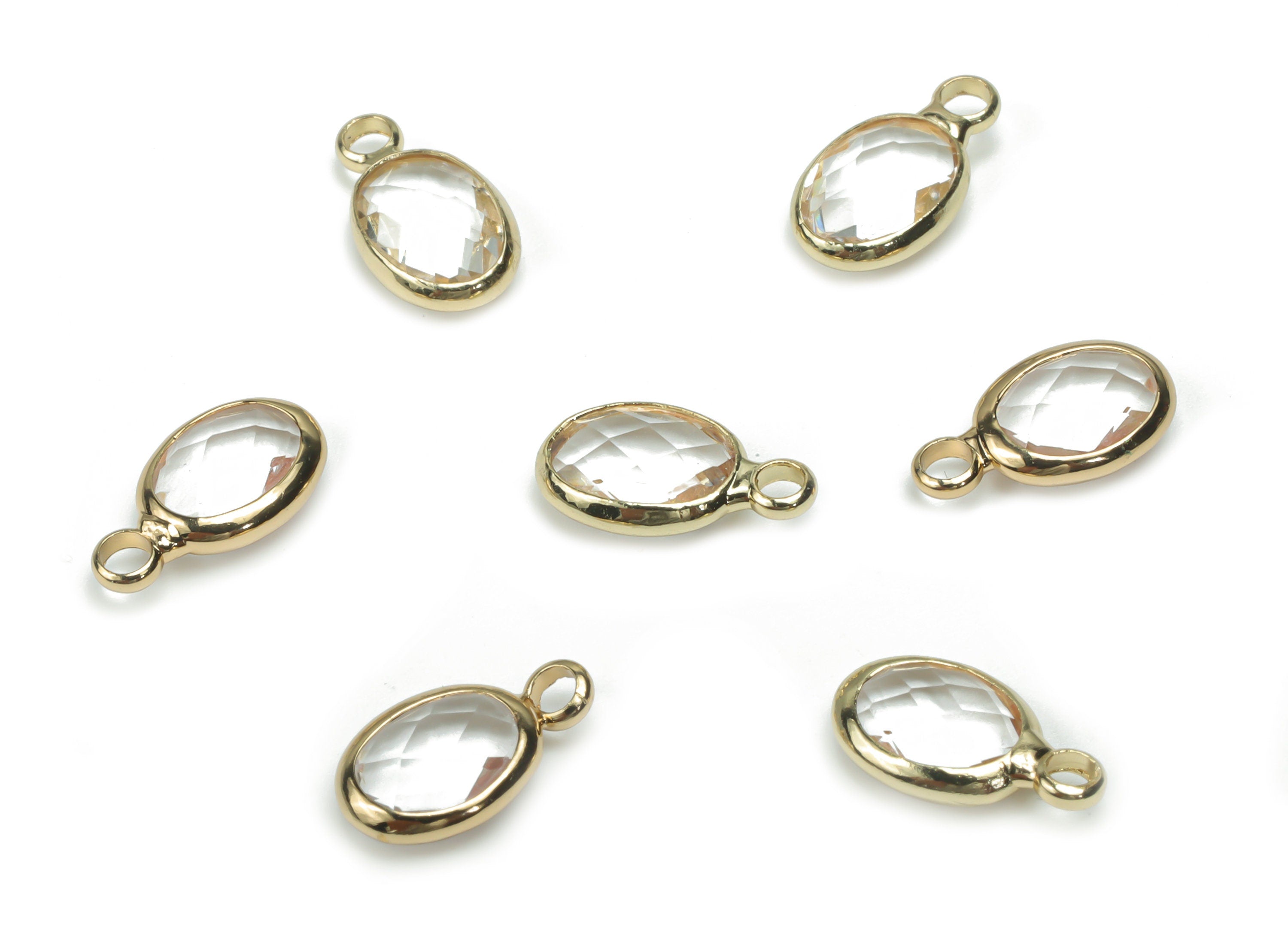 Glass Mini Oval Earring Charms - Brass Oval Pendant - Gold Tone Plated Brass - Jewelry Making Supplies - 11.84x6.69x3.17mm - GS1071B - DOMEDBAZAAR