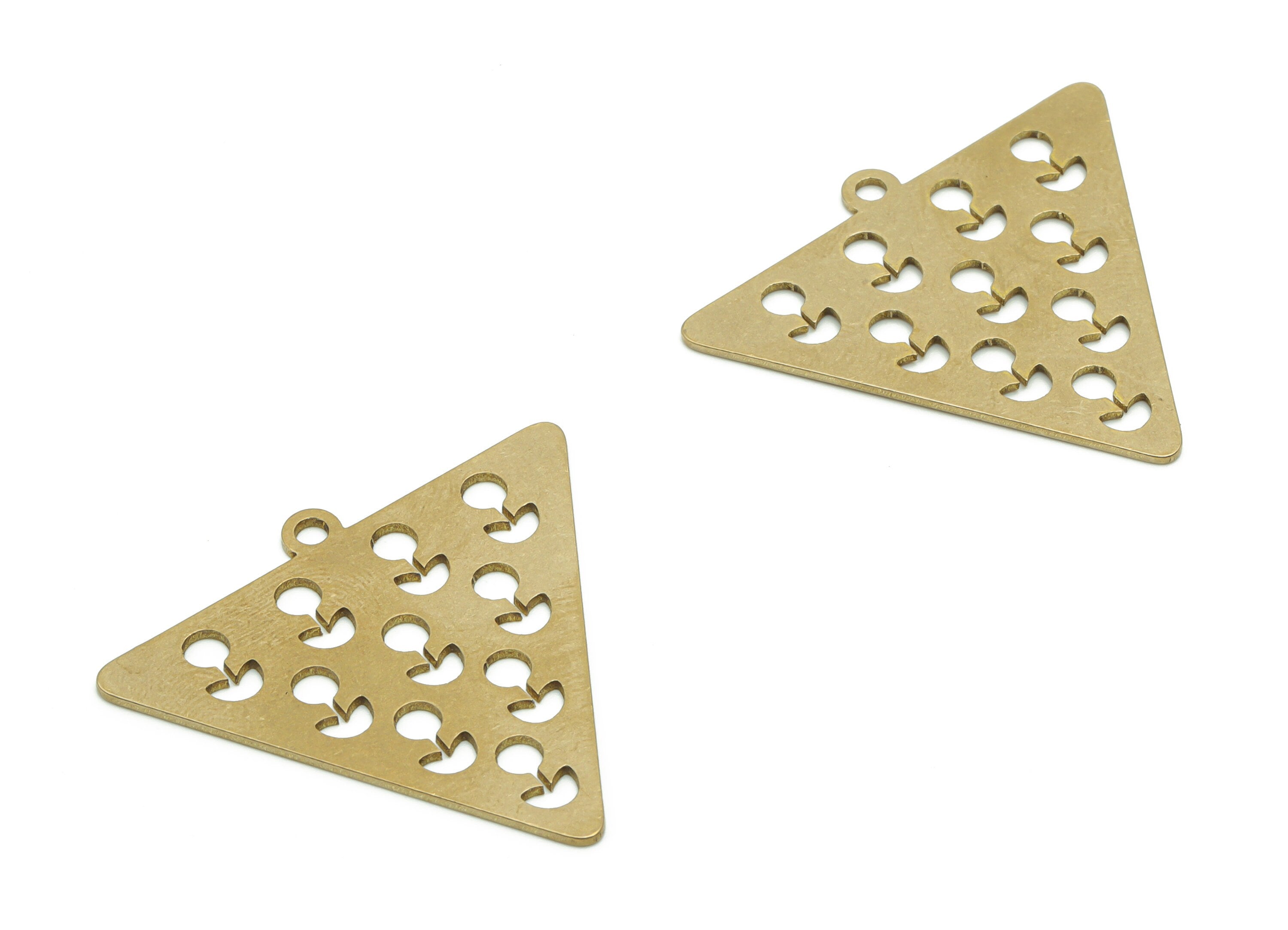 Brass Triangle Earring Charms - Raw Brass Circle Heart Pendant - Jewelry Making Supplies - 32.01x30.06x0.77mm - PPA0812 - DOMEDBAZAAR