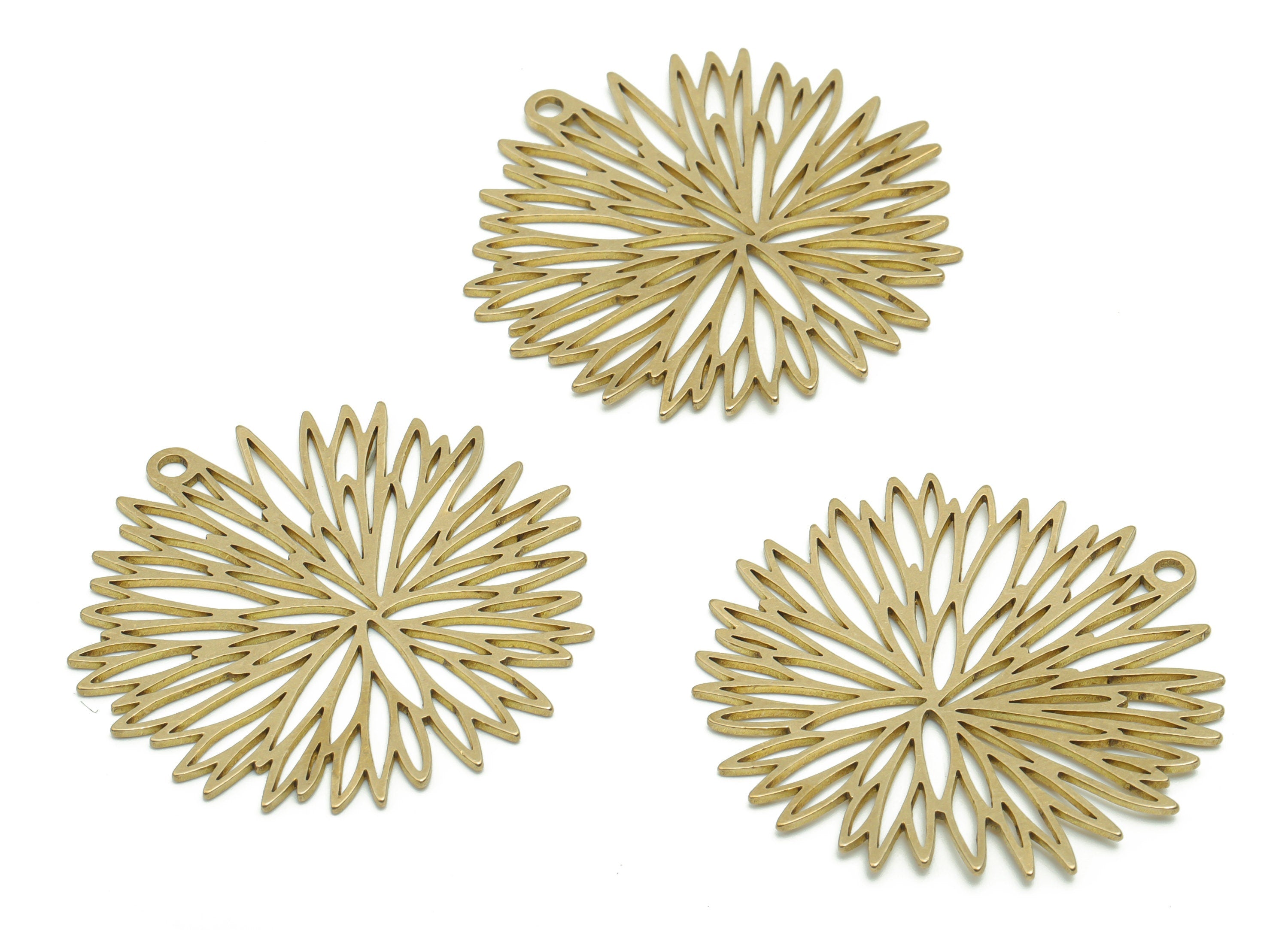 Brass Dandelion Flower Earring Charms - Raw Brass Dandelion Flower Pendant - Jewelry Making Supplies - 37.63x37.3x0.81mm - PPA0883 - DOMEDBAZAAR