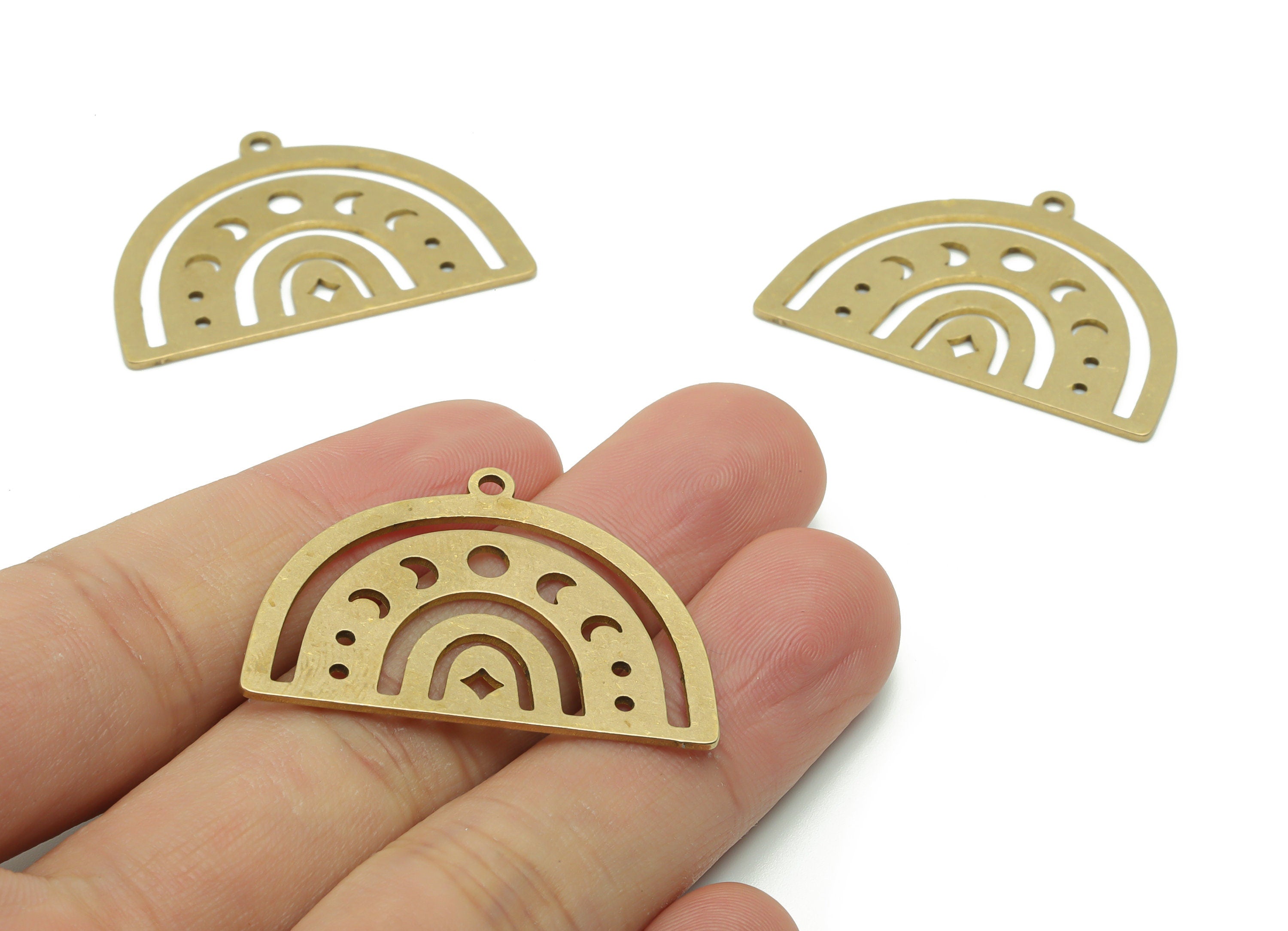 Brass Rainbow Rhombic Earring Charms - Raw Brass Rainbow Phase of Moon Pendant - Jewelry Making Supplies - 37.7x26.5x0.87mm - PPZ0108 - DOMEDBAZAAR