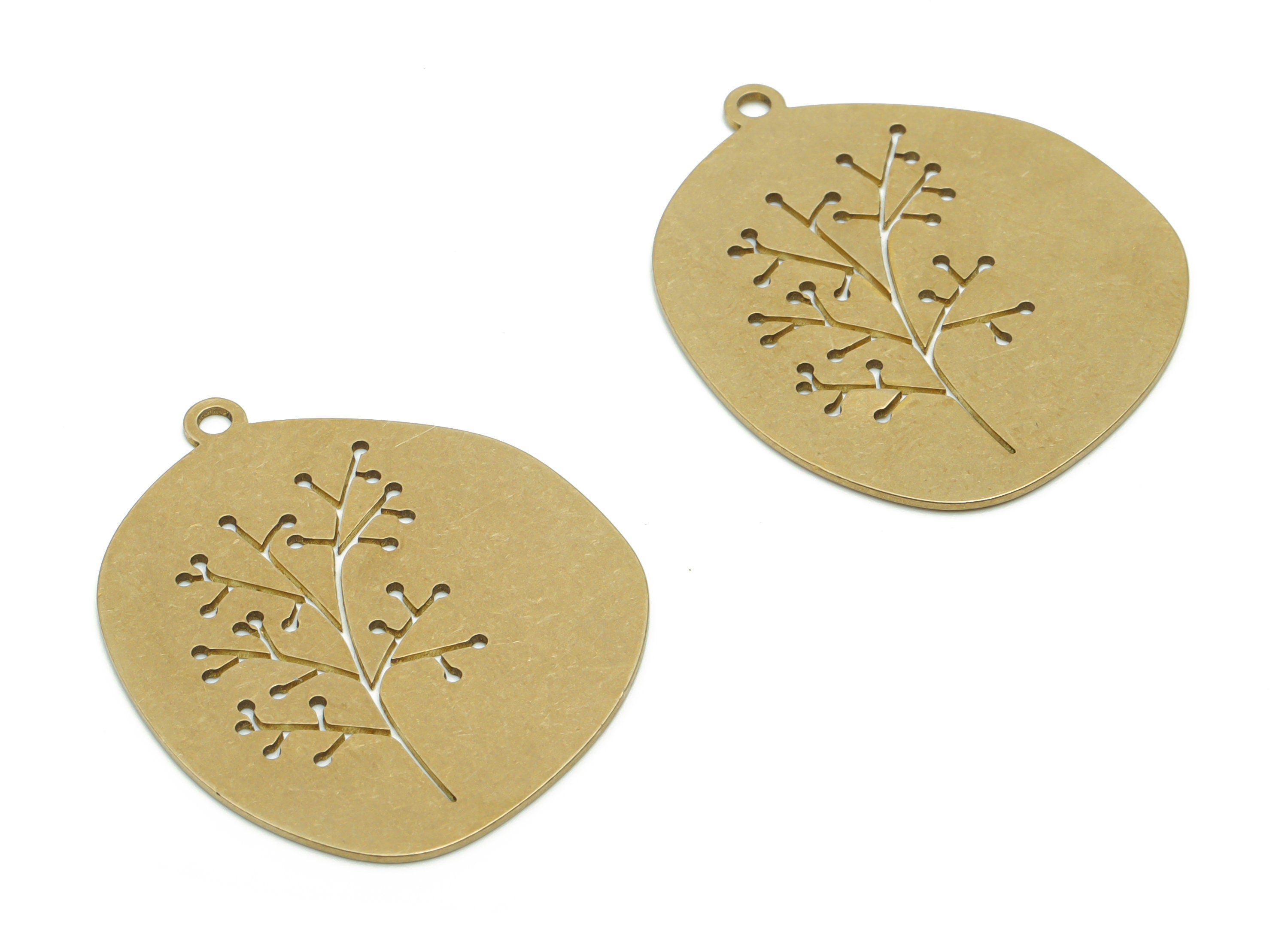 Brass Autumn Tree Earring Charms - Raw Brass Autumn Tree Pendant - Jewelry Making Supplies - 37.73x30.89x0.66mm - PPA0404 - DOMEDBAZAAR