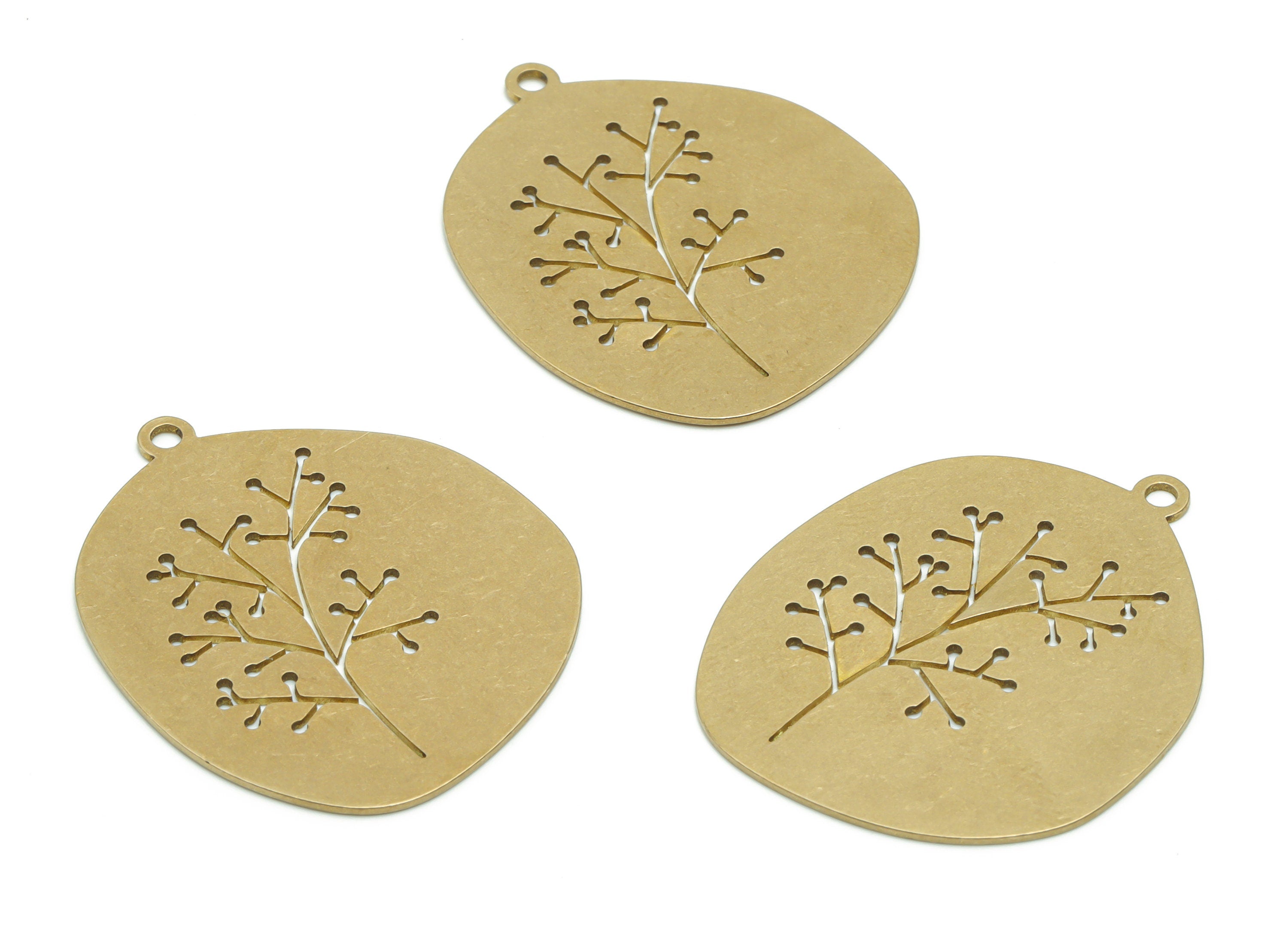 Brass Autumn Tree Earring Charms - Raw Brass Autumn Tree Pendant - Jewelry Making Supplies - 37.73x30.89x0.66mm - PPA0404 - DOMEDBAZAAR
