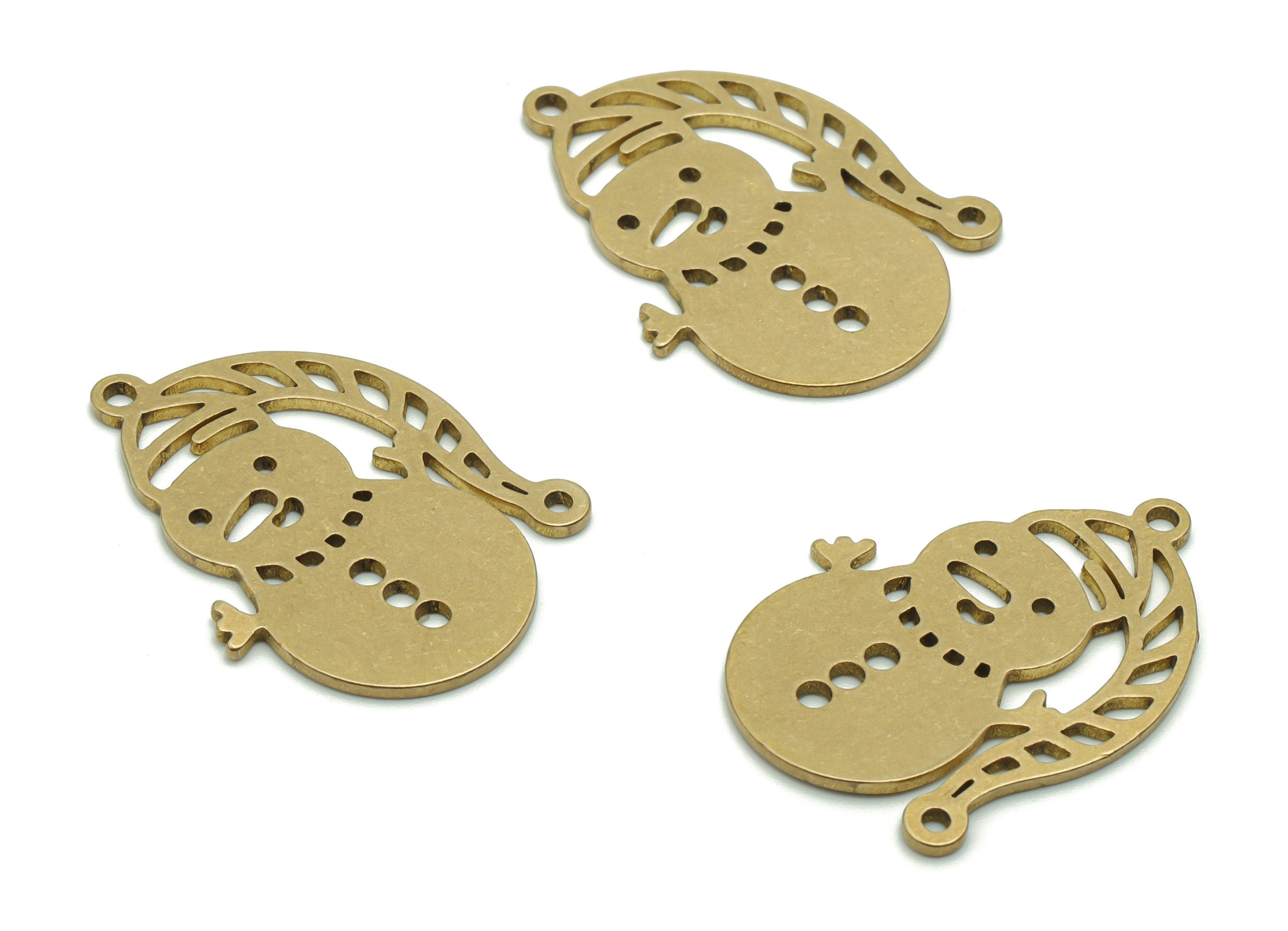 Brass Snowman Earring Charms - Raw Brass Snowman With Hat Pendant - DIY Jewelry Making Supplies - 27.25x19.72x0.86mm - PPZ0105 - DOMEDBAZAAR