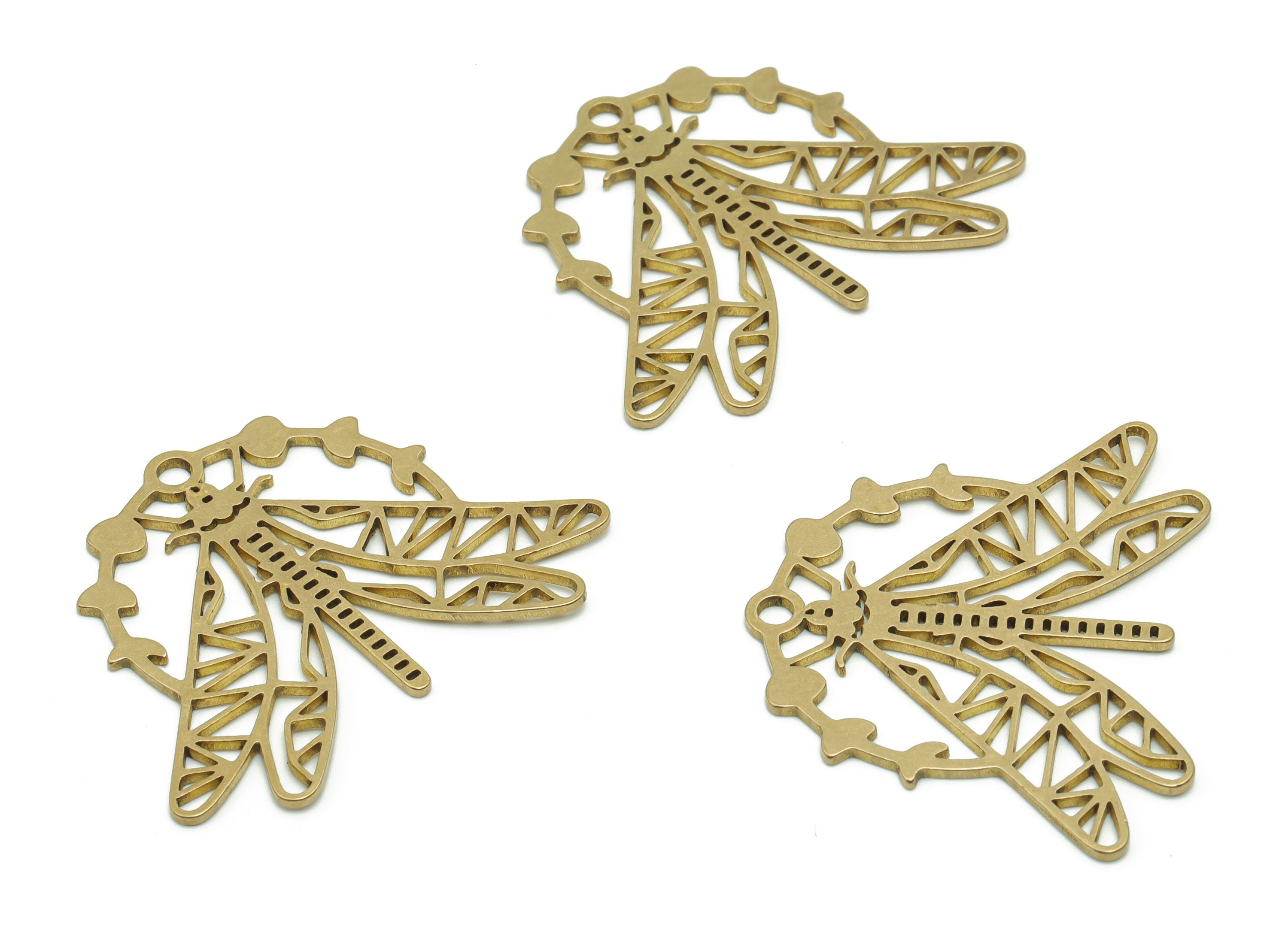 Brass Dragonfly Earring Charms - Raw Brass Dragonfly Phase of Moon Pendant - Jewelry Making Supplies - 37.64x29.82x0.85mm - PPA0511 - DOMEDBAZAAR
