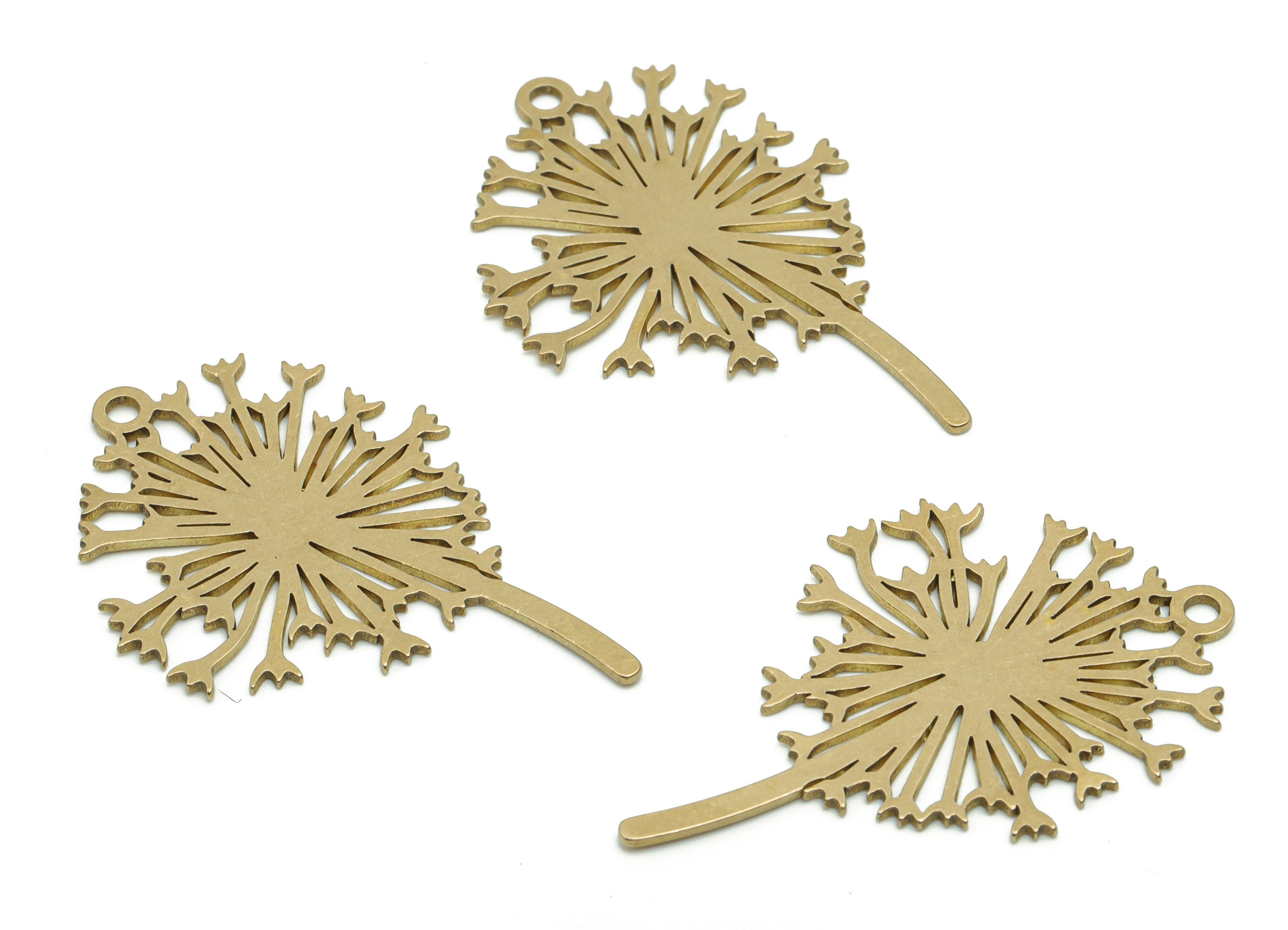 Brass Dandelion Flower Earring Charms - Raw Brass Dandelion Flower Pendant - Jewelry Making Supplies - 40.19x25.95x0.74mm - PPA0642 - DOMEDBAZAAR