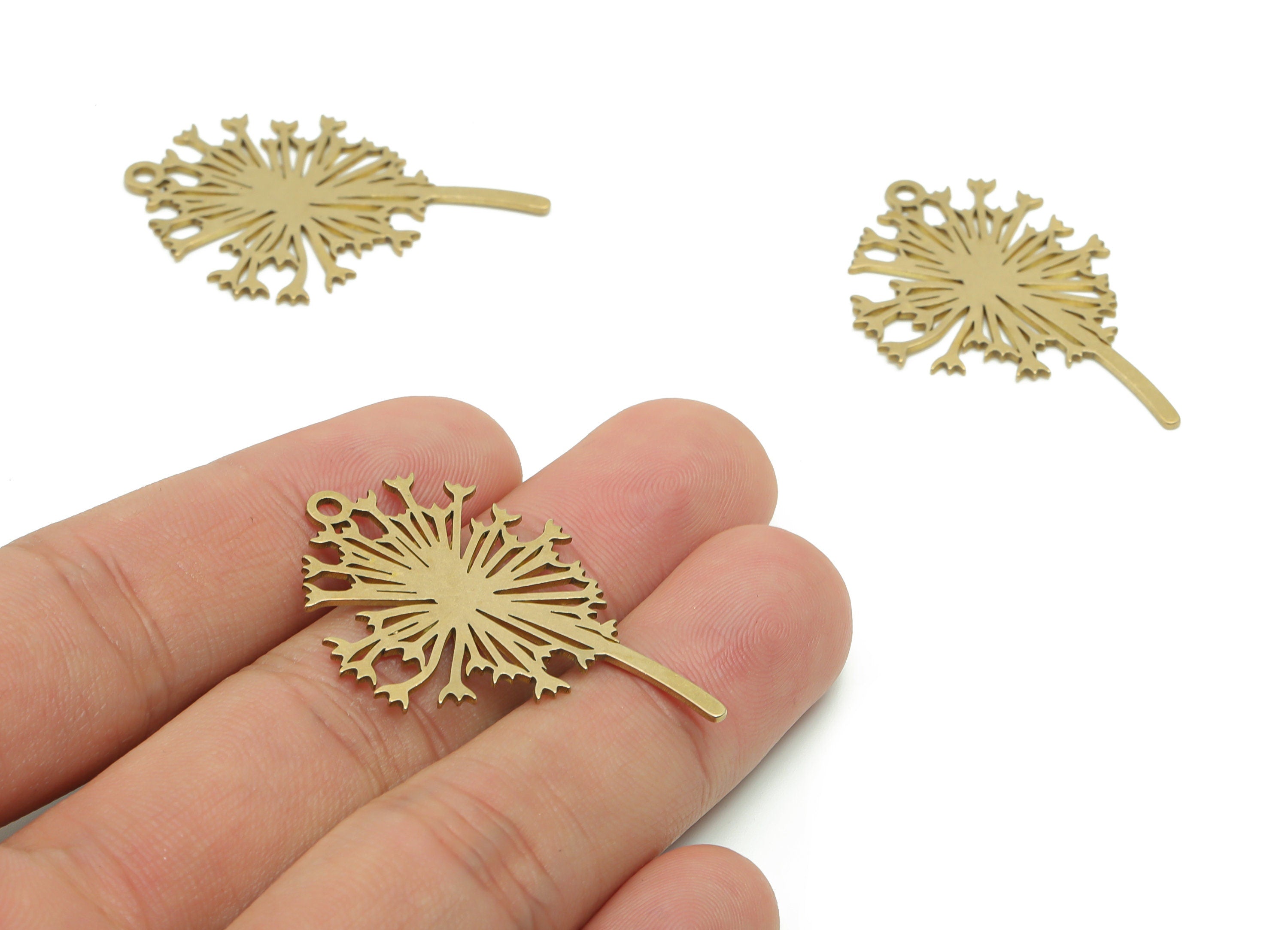 Brass Dandelion Flower Earring Charms - Raw Brass Dandelion Flower Pendant - Jewelry Making Supplies - 40.19x25.95x0.74mm - PPA0642 - DOMEDBAZAAR