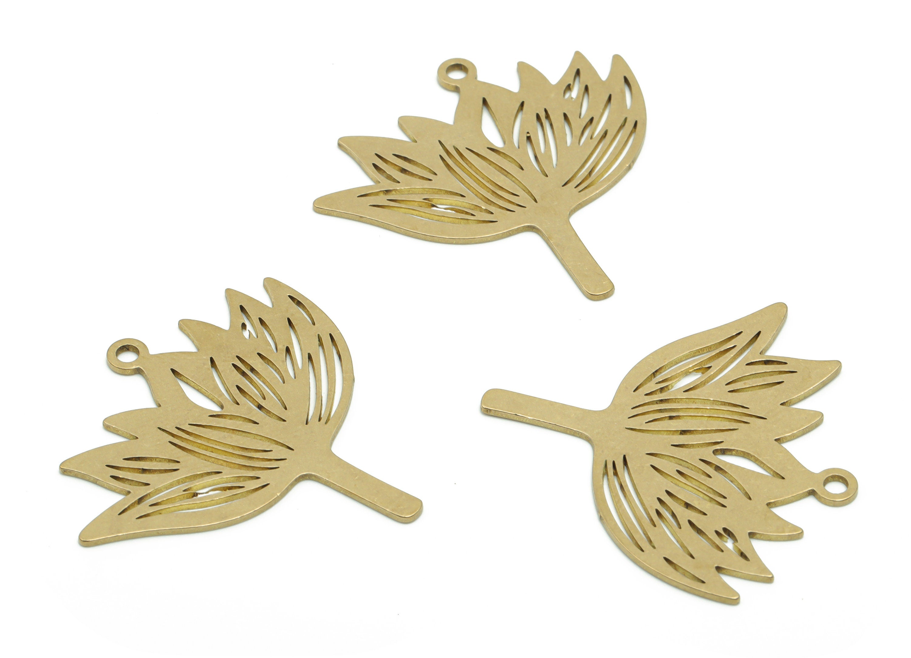 Brass Lotus Earring Charms - Raw Brass Flower Pendant - Jewelry Making Supplies - 35.18x34.45x0.77mm - PPA0637 - DOMEDBAZAAR