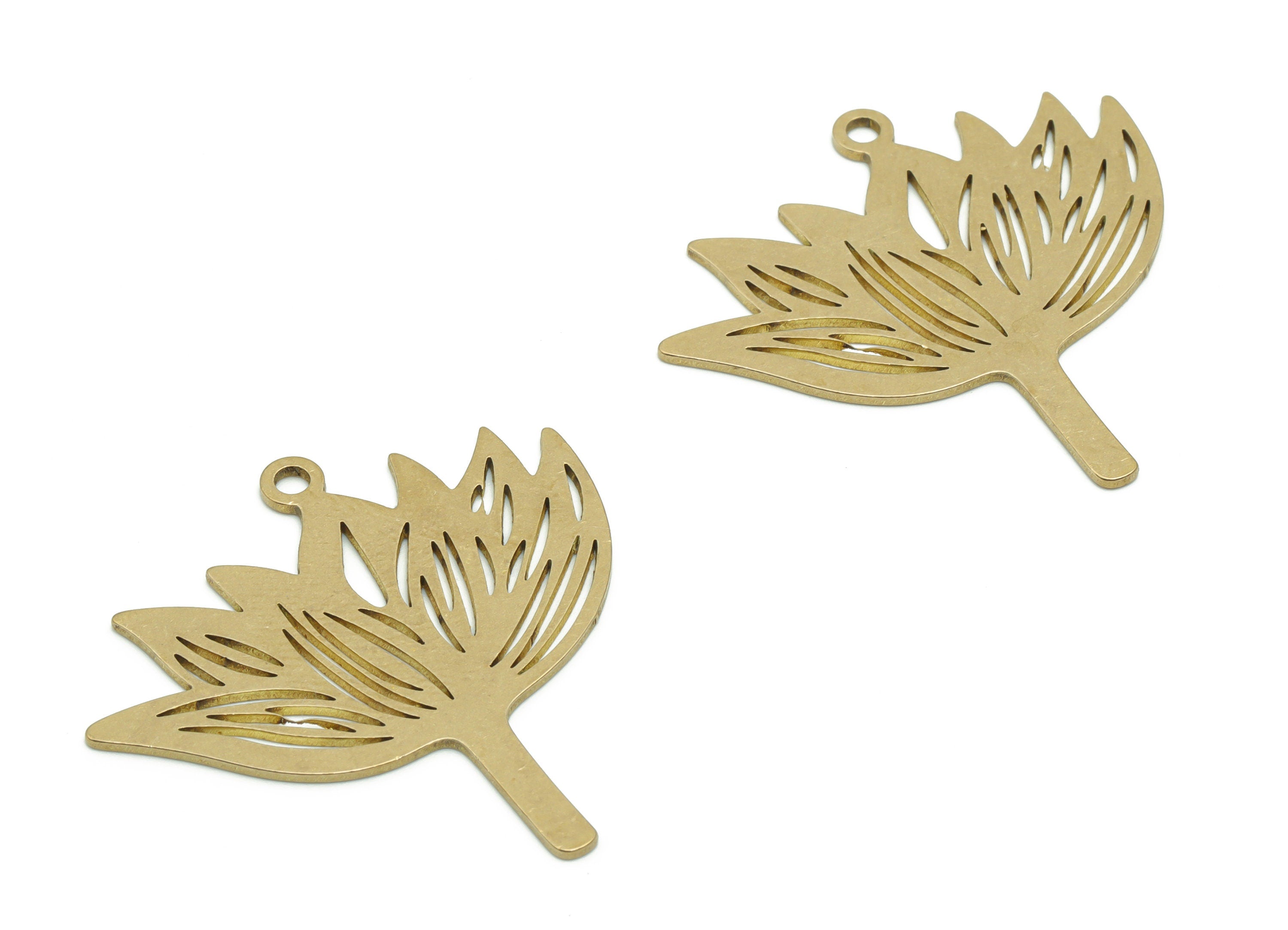 Brass Lotus Earring Charms - Raw Brass Flower Pendant - Jewelry Making Supplies - 35.18x34.45x0.77mm - PPA0637 - DOMEDBAZAAR