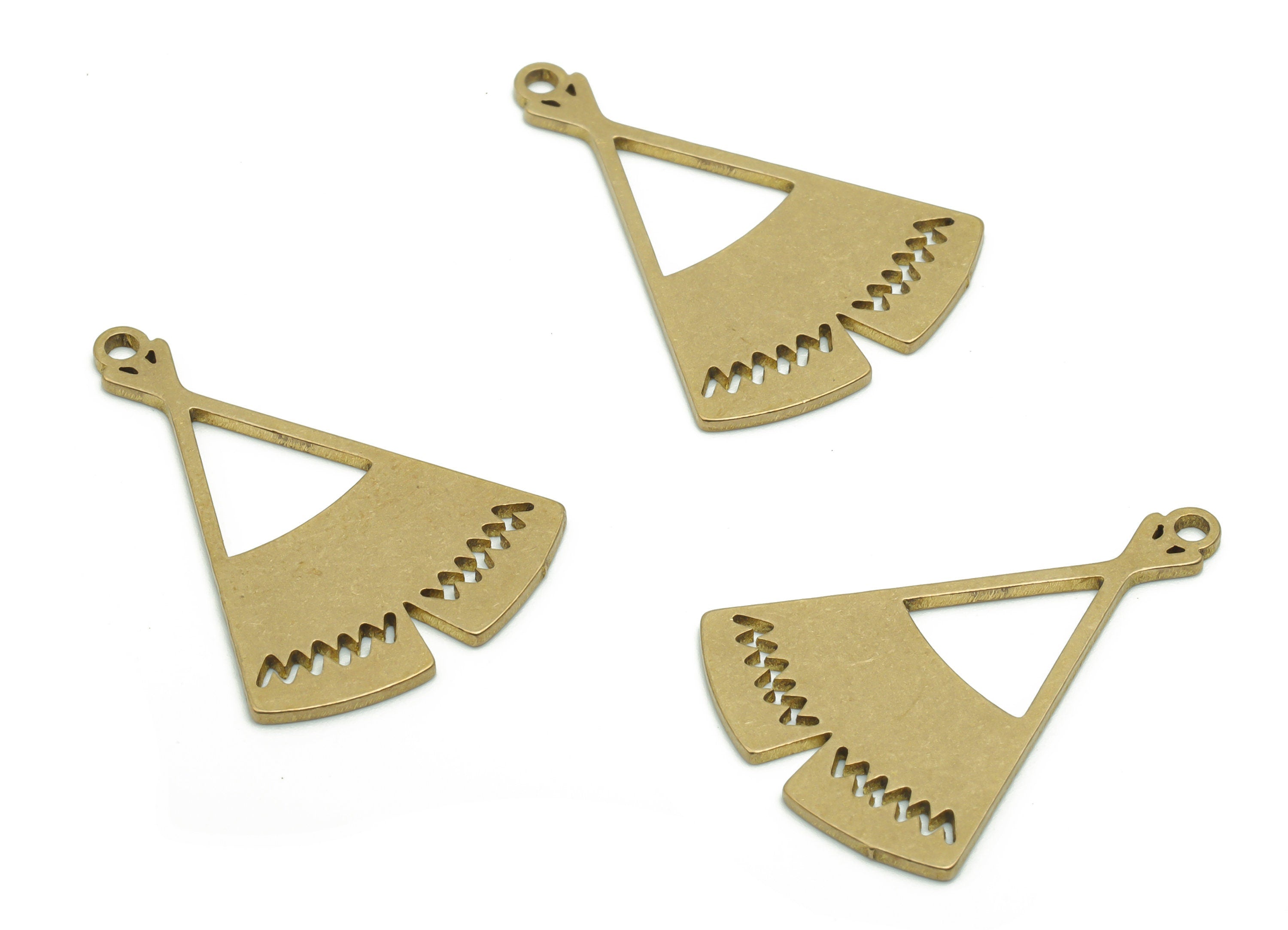 Brass Triangle Earring Charms - Raw Brass Skirt Wave Pendant - Jewelry Making Supplies - 26.83x19.13x0.84mm - PPA0418 - DOMEDBAZAAR