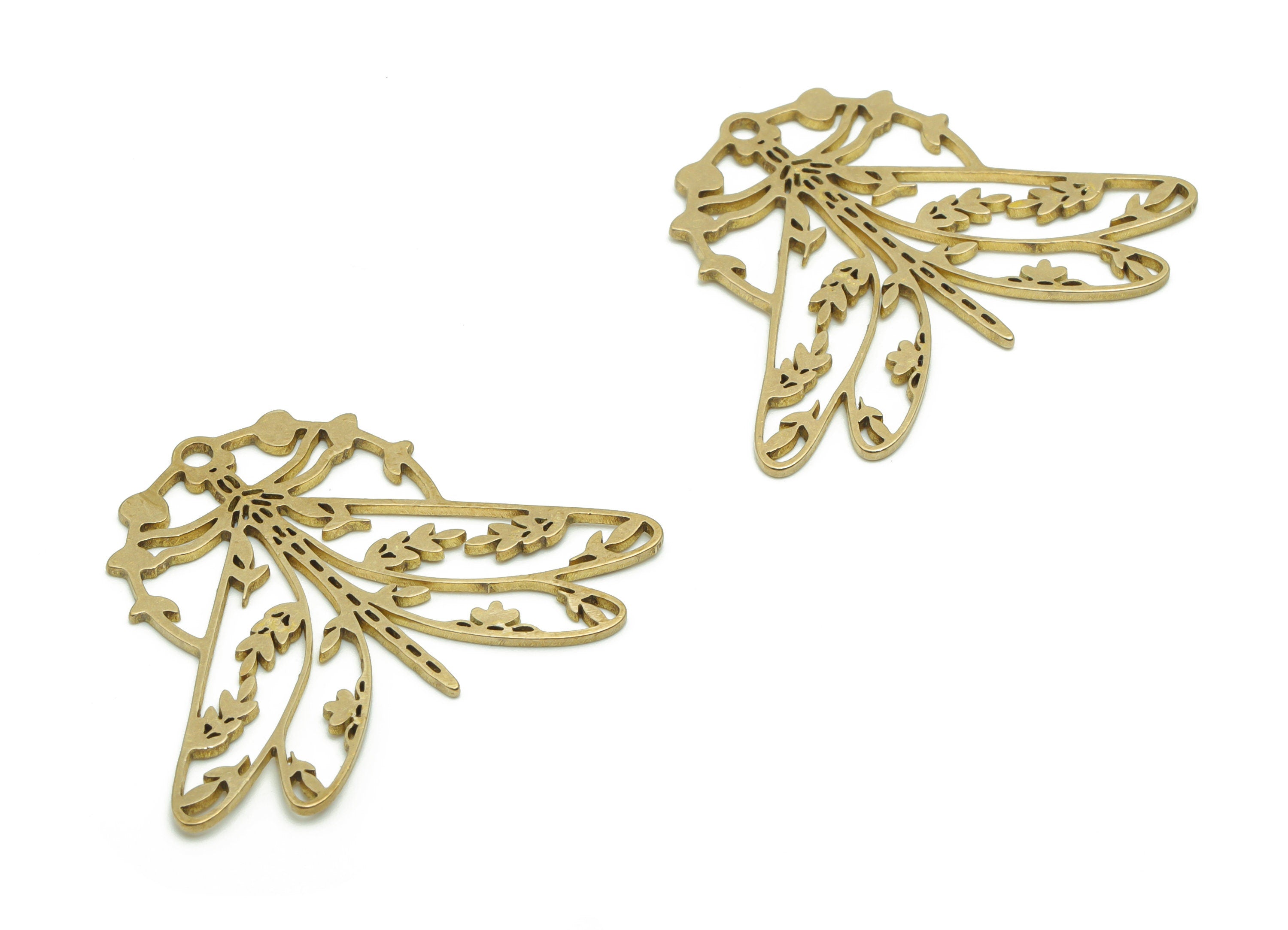 Brass Dragonfly Branch Earring Charms - Raw Brass Dragonfly Phase of Moon Pendant - Jewelry Making Supplies - 36.3x30.57x0.86mm - PPA0508 - DOMEDBAZAAR