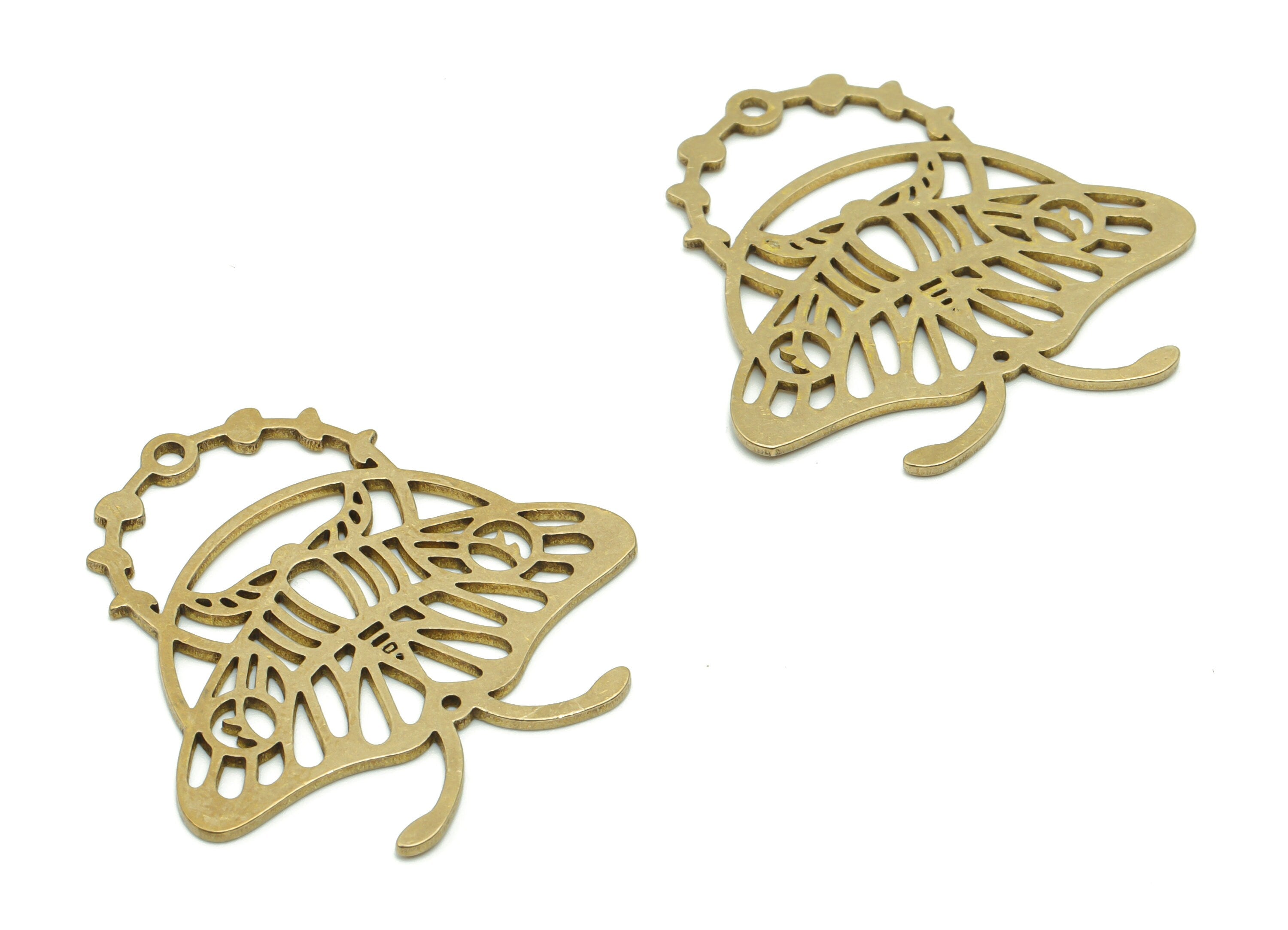 Brass Moth Earring Charms - Raw Brass Moth Phase of Moon Pendant - Jewelry Making Supplies - 32.64x32.22x0.99mm - PPZ0079 - DOMEDBAZAAR