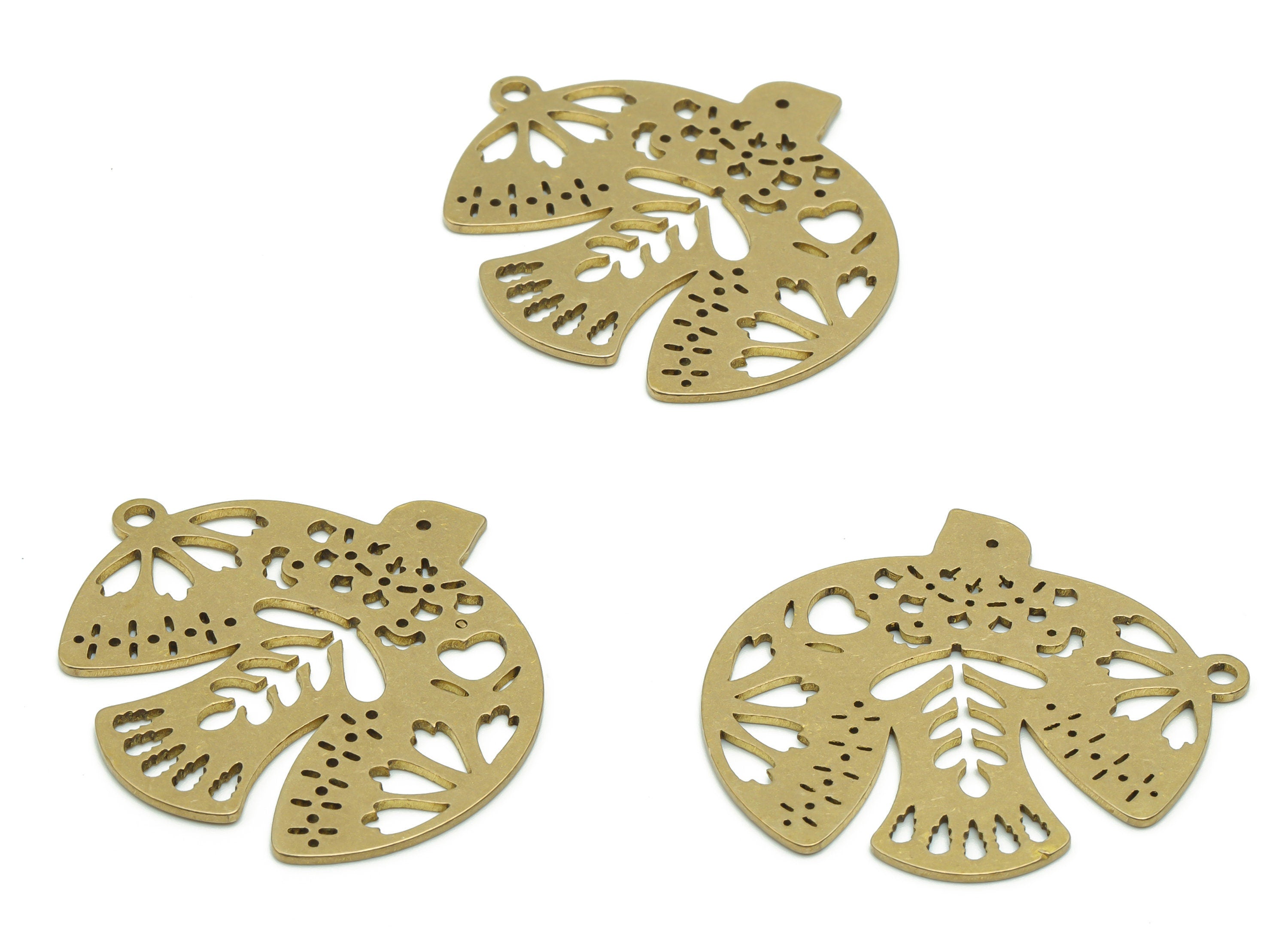 Brass Flying Bird Tree Leafs Earring Charms - Raw Brass Bird Tree Leafs Pendant - Jewelry Making Supplies - 37.82x34.37x0.85mm - PPA0486 - DOMEDBAZAAR