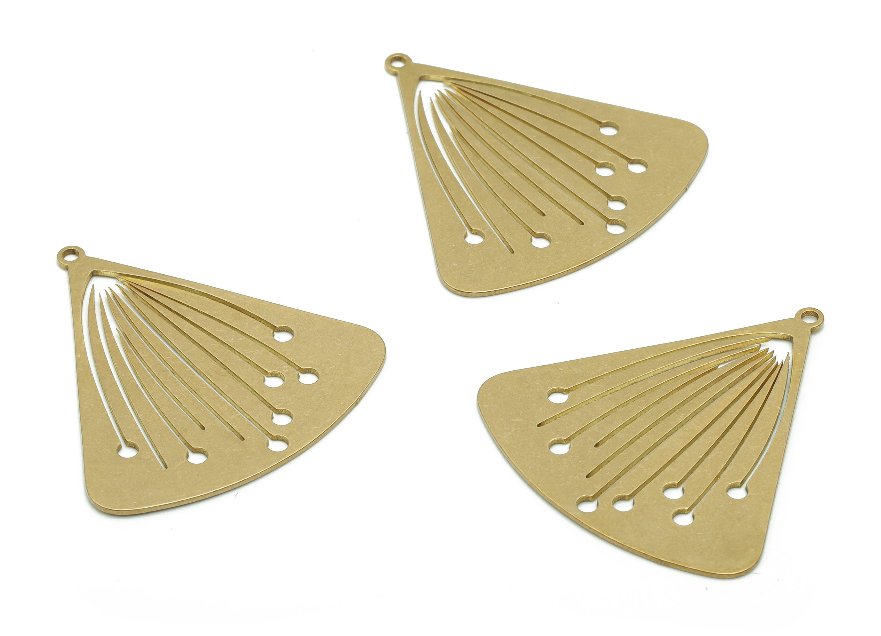 Brass Triangle Circle Earring Charms - Raw Brass Long Stalked Flower Pendant - Jewelry Making Supplies - 35.45x33.57x0.66mm - PPA0408 - DOMEDBAZAAR