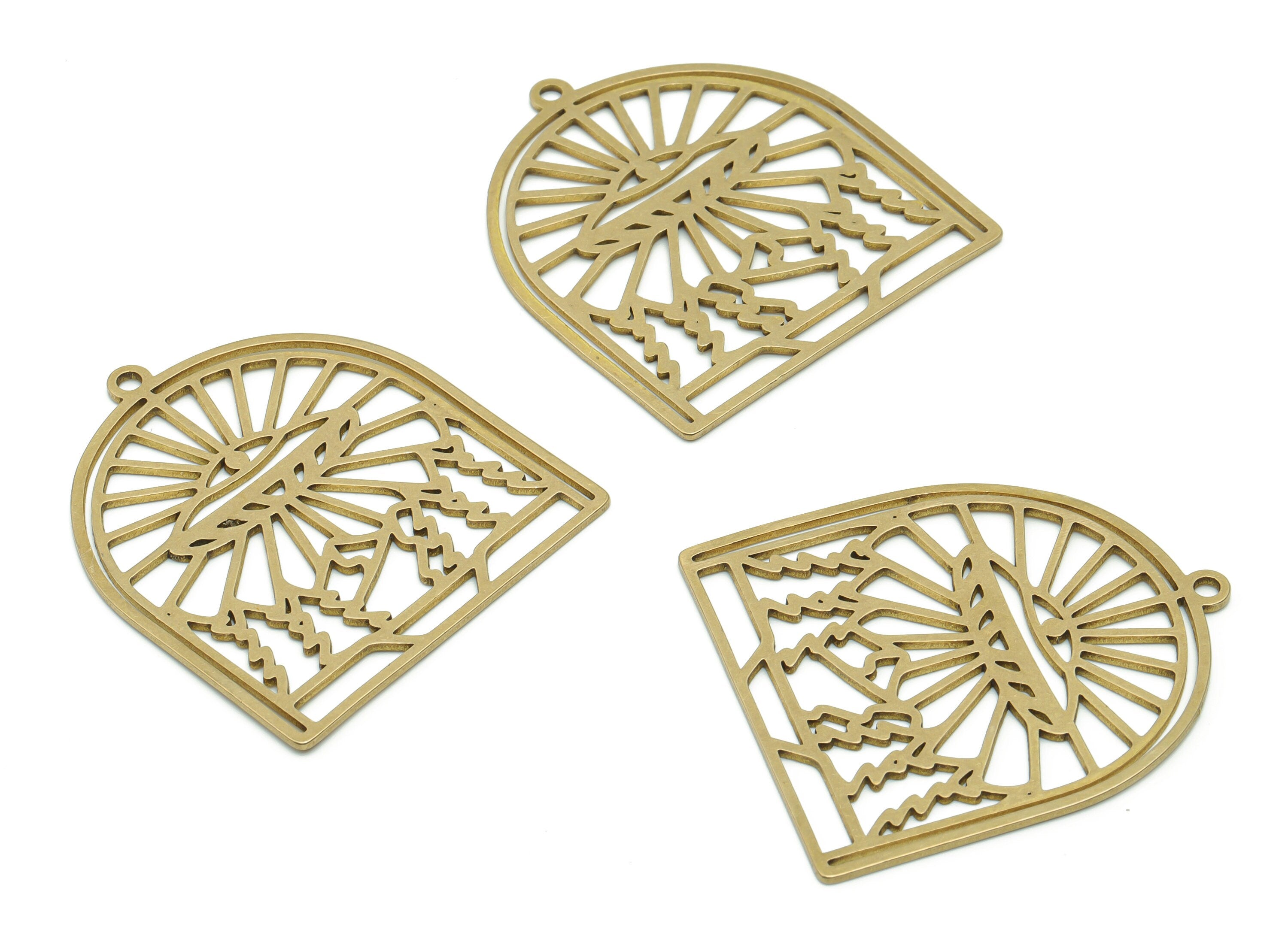 Brass Domed Eye Wave Earring Charms - Raw Brass Domed Eye Wave Pendant - Jewelry Making Supplies - 40.88x35.78x0.85mm - PPZ0059 - DOMEDBAZAAR