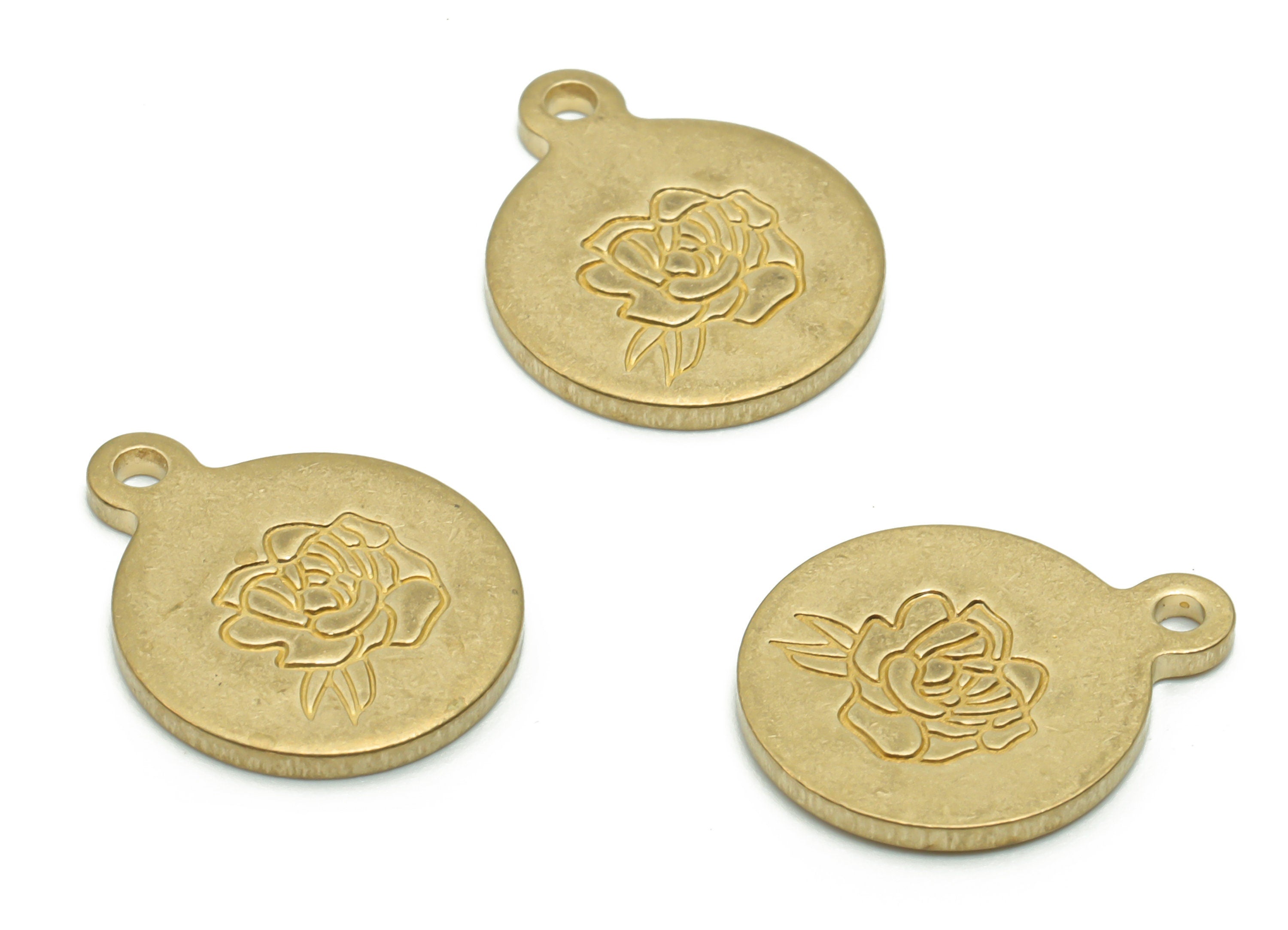 Brass Round Lotus Earring Charms - Raw Brass Flower  Engraved Pendant - DIY Jewelry Making Supplies - 12.51x9.98x1.17mm - PP4963 - DOMEDBAZAAR