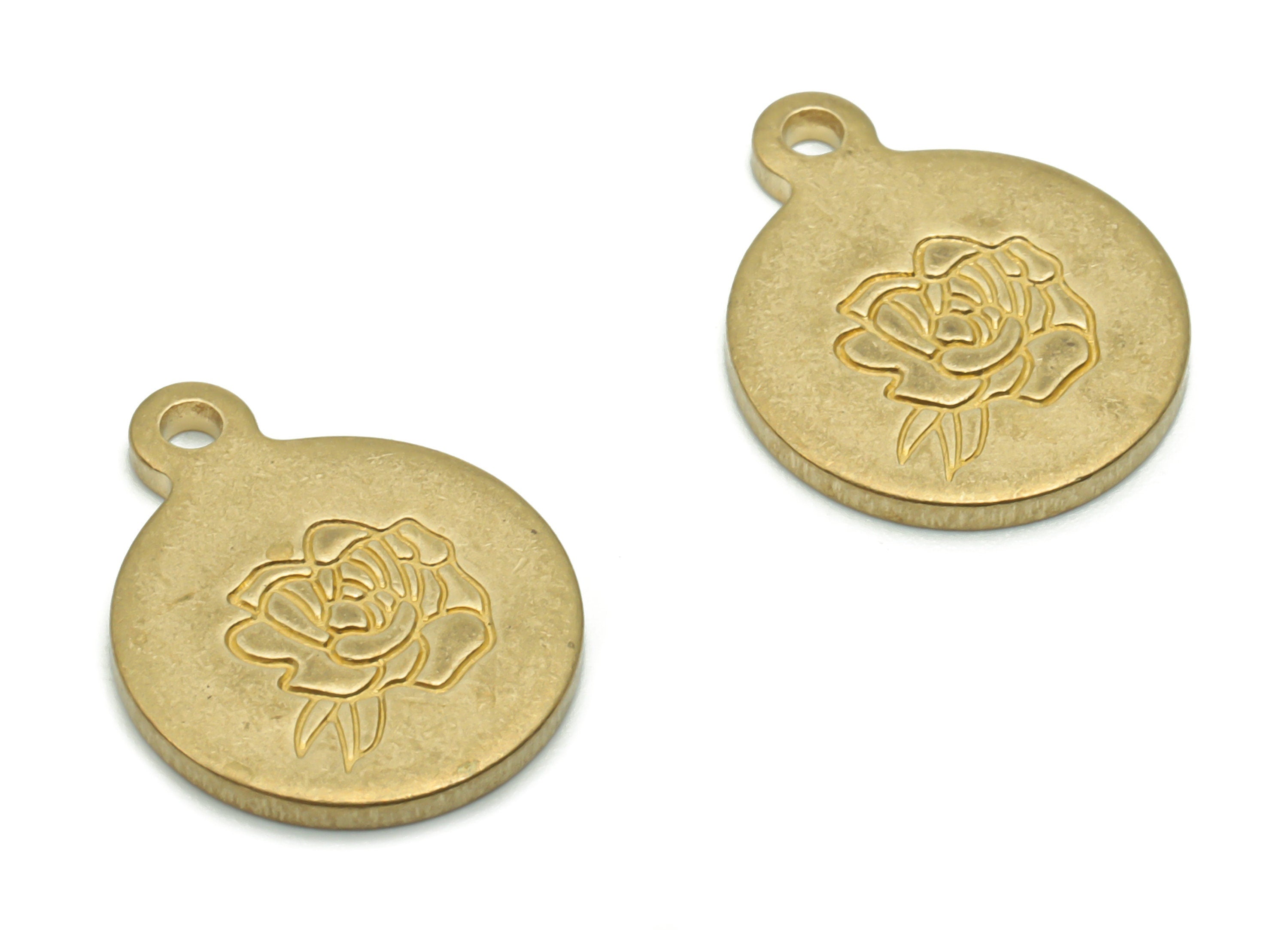 Brass Round Lotus Earring Charms - Raw Brass Flower  Engraved Pendant - DIY Jewelry Making Supplies - 12.51x9.98x1.17mm - PP4963 - DOMEDBAZAAR