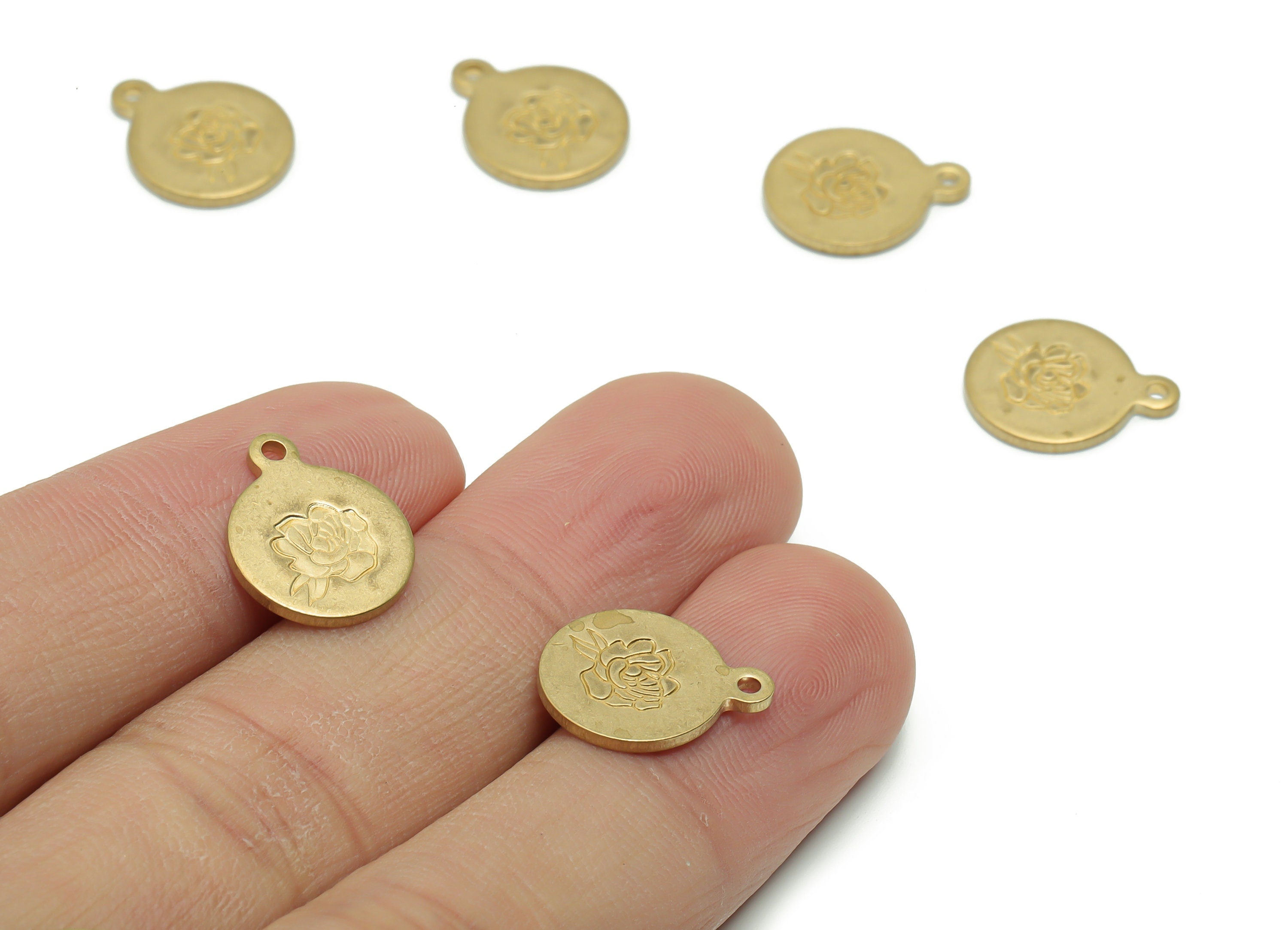 Brass Round Lotus Earring Charms - Raw Brass Flower  Engraved Pendant - DIY Jewelry Making Supplies - 12.51x9.98x1.17mm - PP4963 - DOMEDBAZAAR