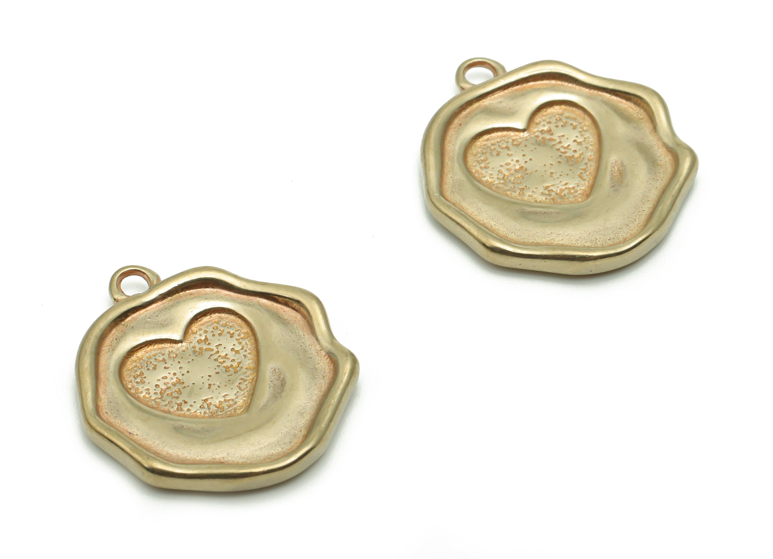 Brass Round Heart Earring Charms - Raw Brass Circle Heart Pendant - DIY Jewelry Making Supplies - 16.9x14.75x1.98mm - PP4956 - DOMEDBAZAAR