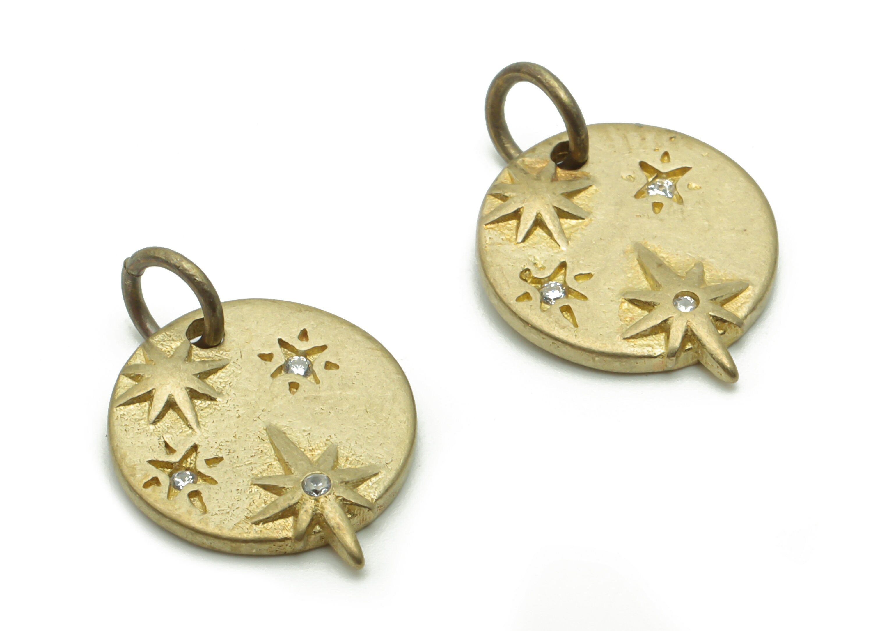 Brass Round Planet Earring Charms With Zircons - Raw Brass Circle Star With Loop Pendant - Jewelry Supplies - 16.39x11.84x1.92mm - PP4948 - DOMEDBAZAAR