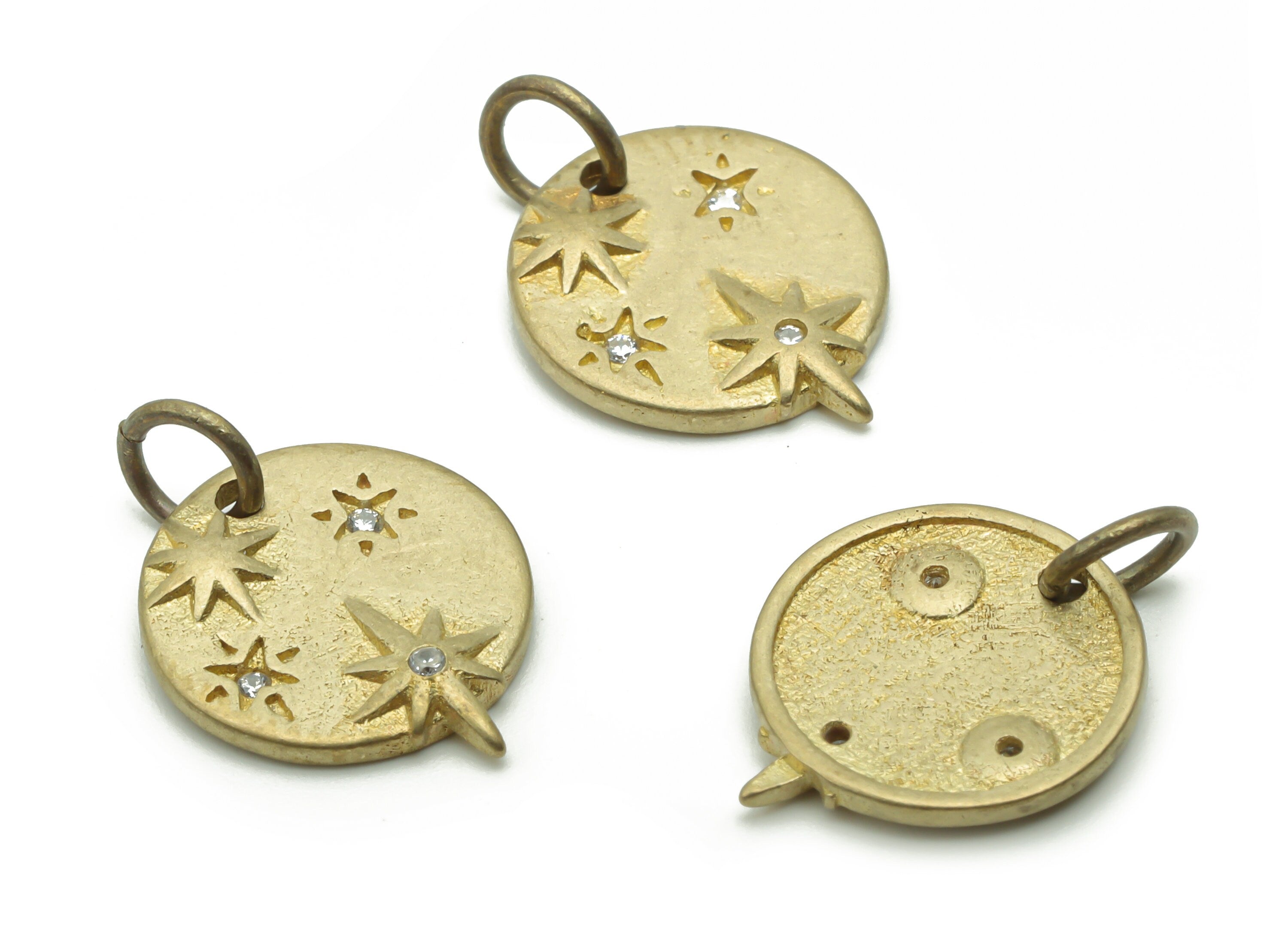 Brass Round Planet Earring Charms With Zircons - Raw Brass Circle Star With Loop Pendant - Jewelry Supplies - 16.39x11.84x1.92mm - PP4948 - DOMEDBAZAAR
