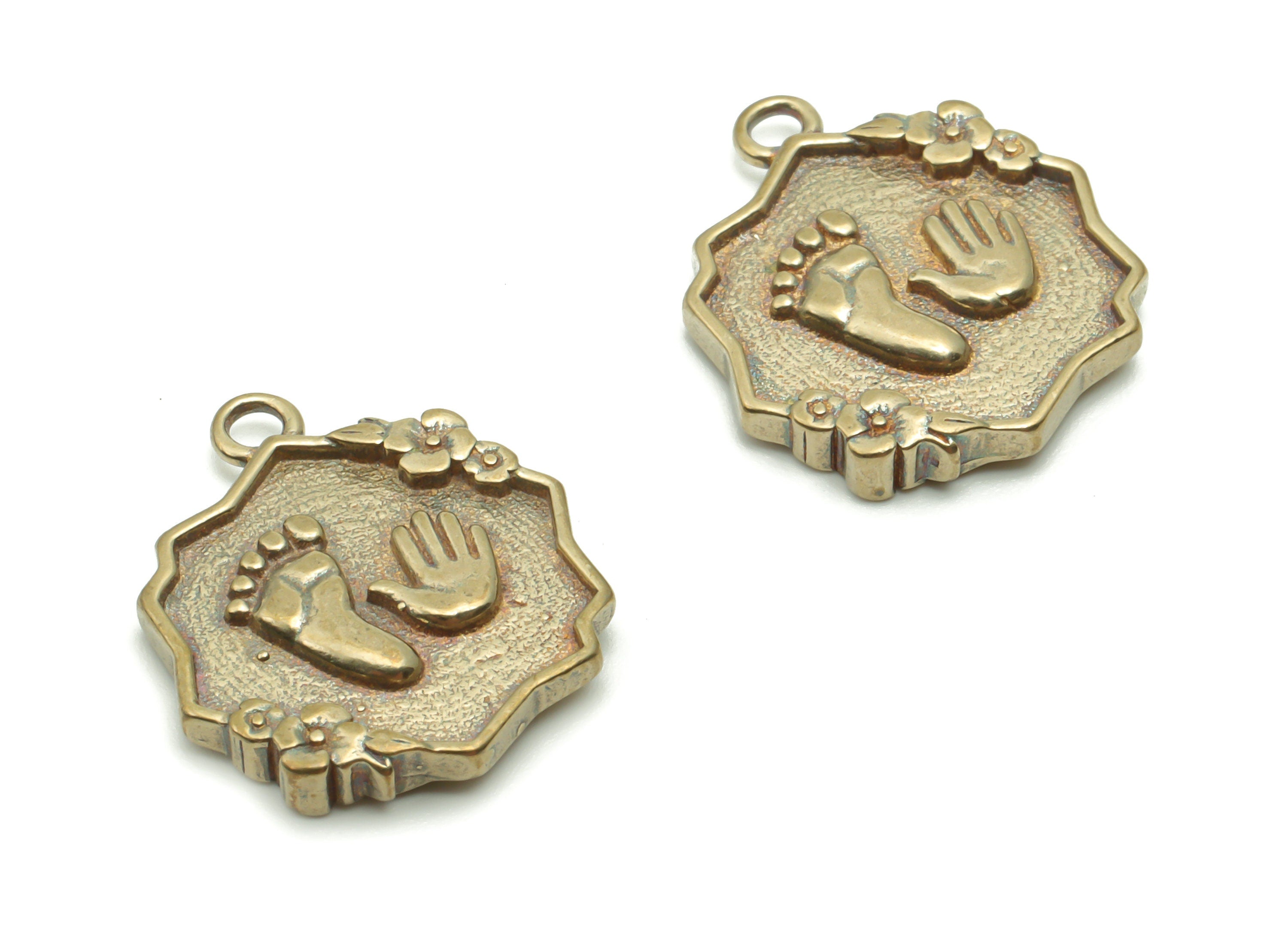 Brass Hexagon Flower Earring Charms - Raw Brass Hands and Feet Pendant - DIY Jewelry Making Supplies - 16.65x14.81x2.42mm - PP4960 - DOMEDBAZAAR