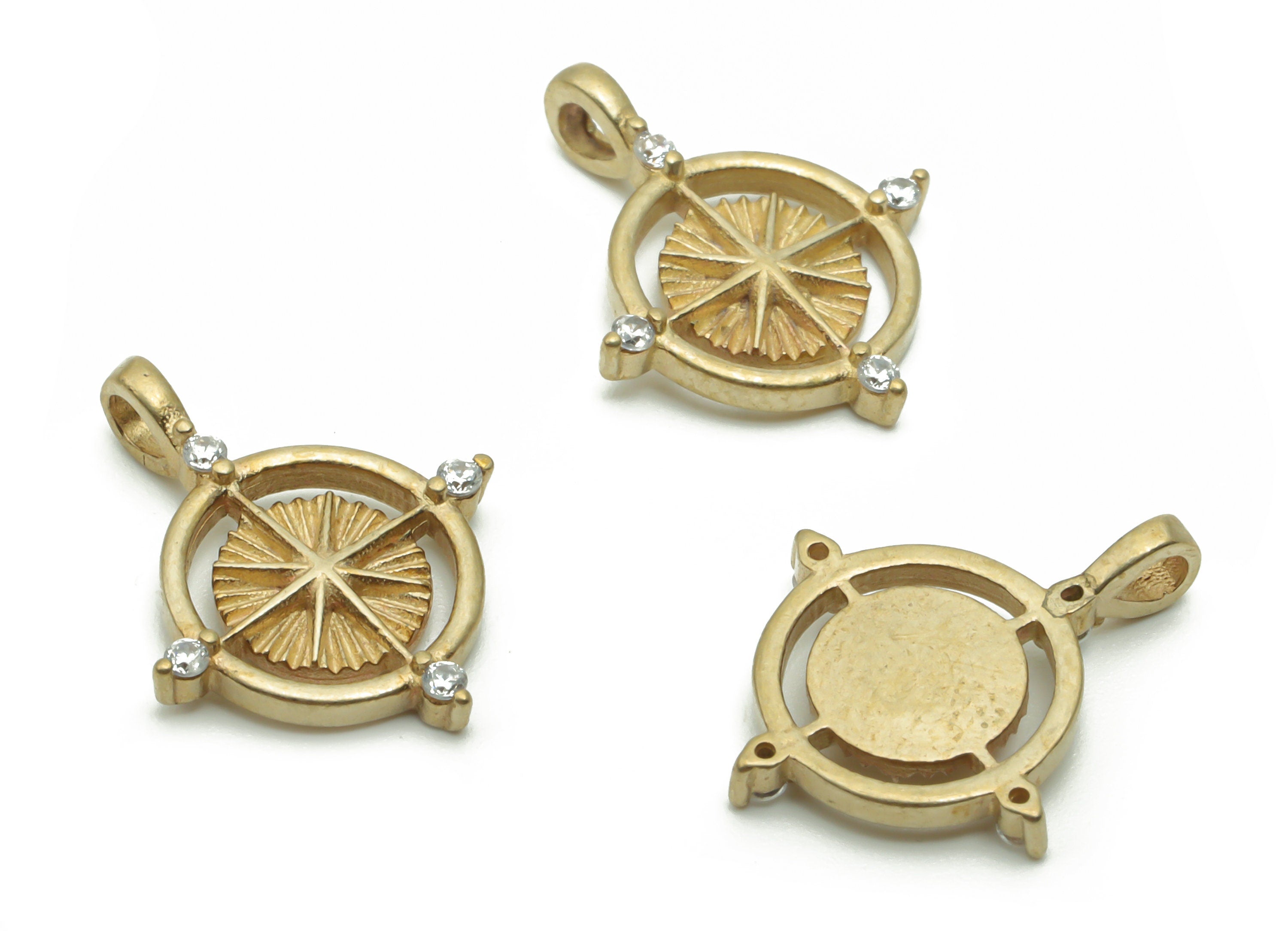 Brass Round Sun Earring Charms With Zircons - Raw Brass Circle Sun Pendant - Jewelry Making Supplies - 15.72x12.47x1.83mm - PP4955 - DOMEDBAZAAR