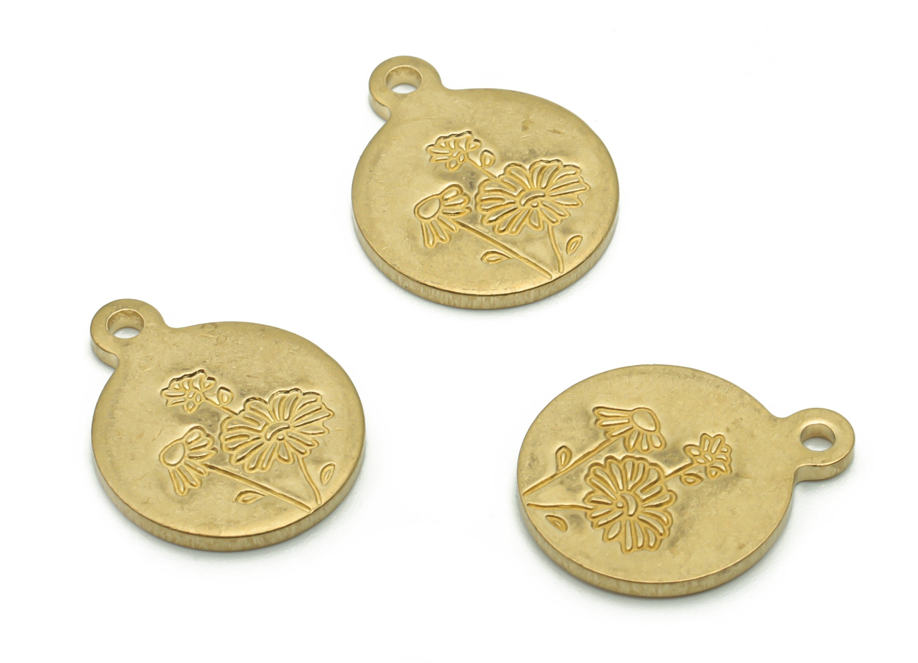 Brass Round Flower Earring Charms - Raw Brass Flower Engraved Pendant - DIY Jewelry Making Supplies - 14.91x11.95x1.22mm - PP4962 - DOMEDBAZAAR